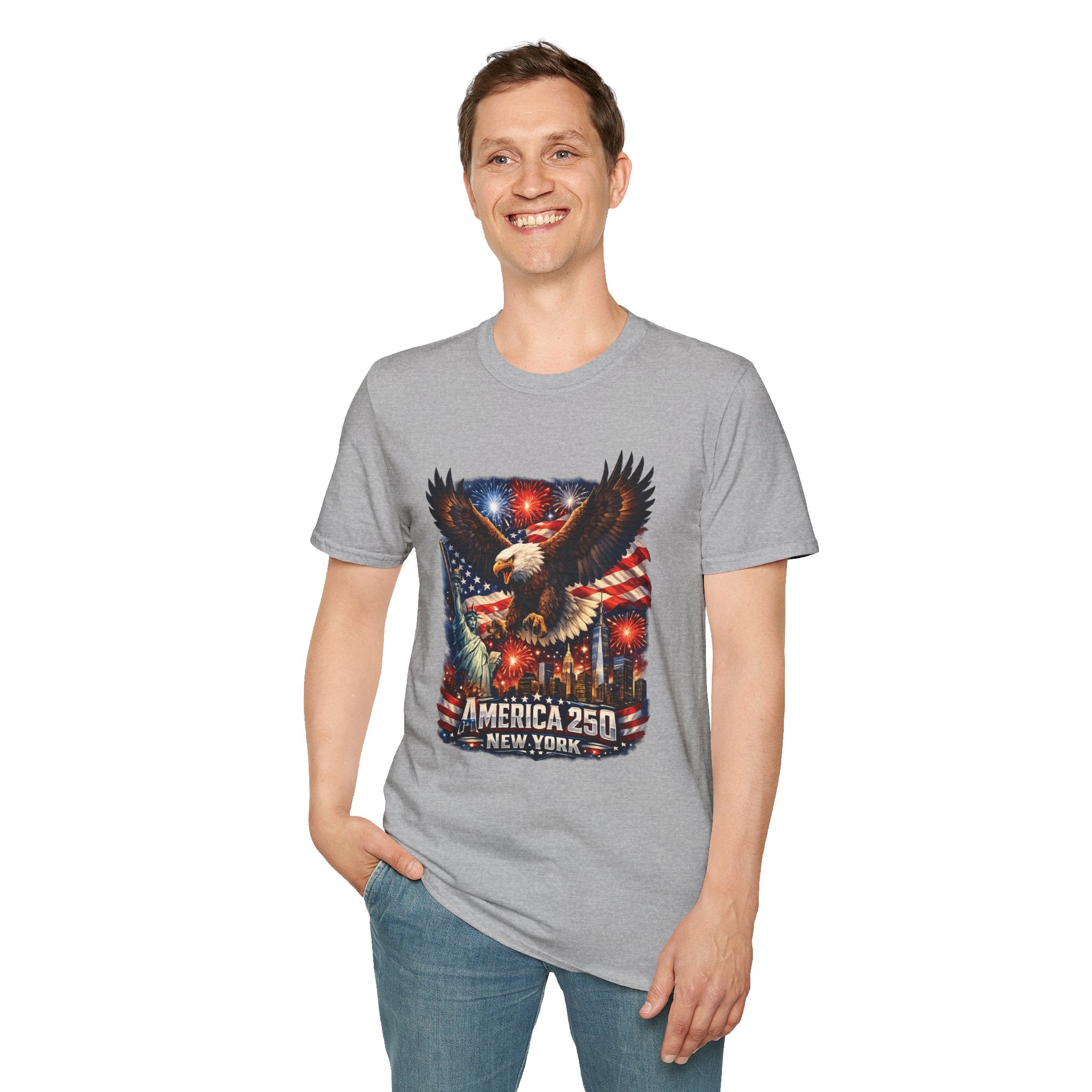 America 250 Patriotic Eagle T-Shirt — New York Fireworks Design