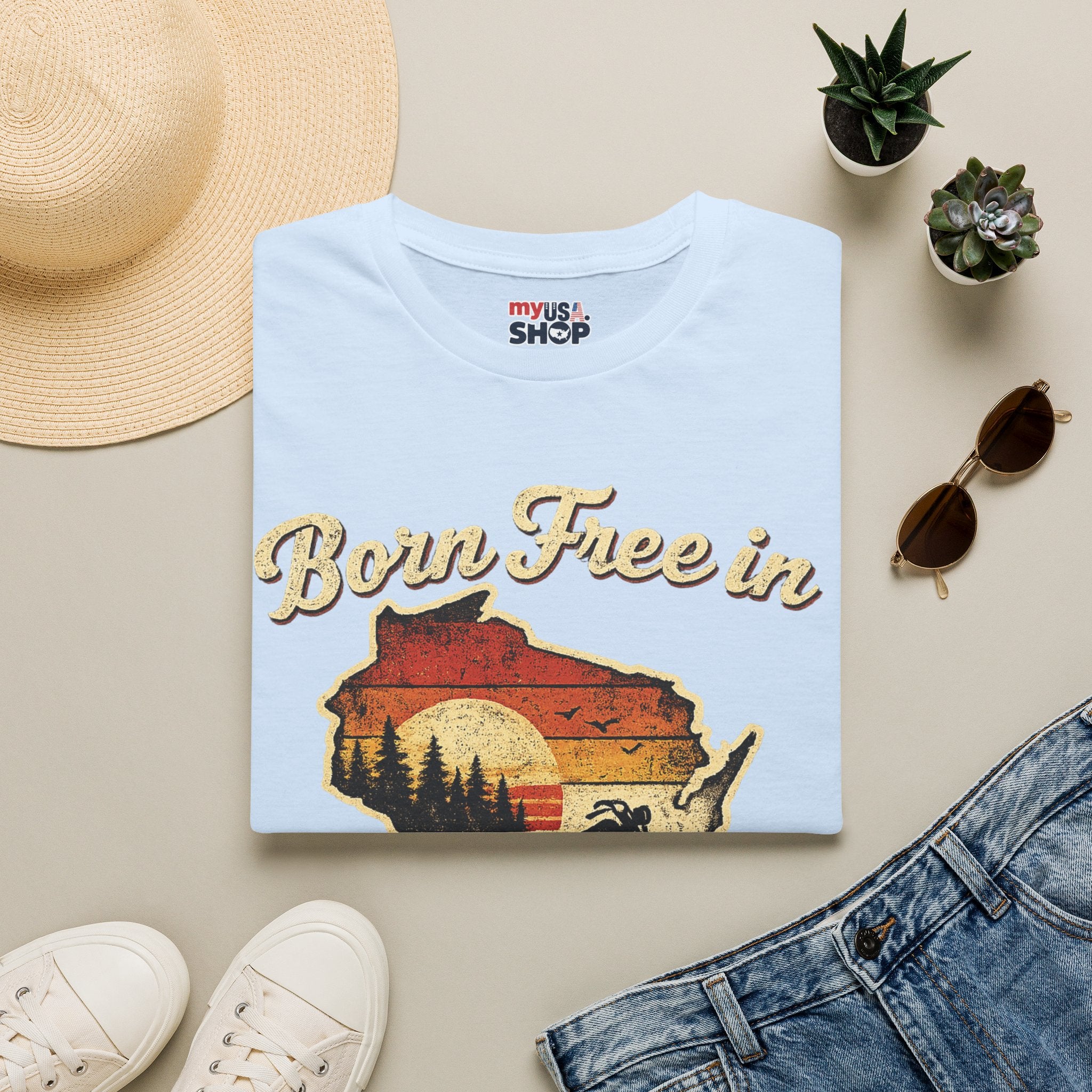 Wisconsin Vintage "Born Free in" T-Shirt - America 250 Tee