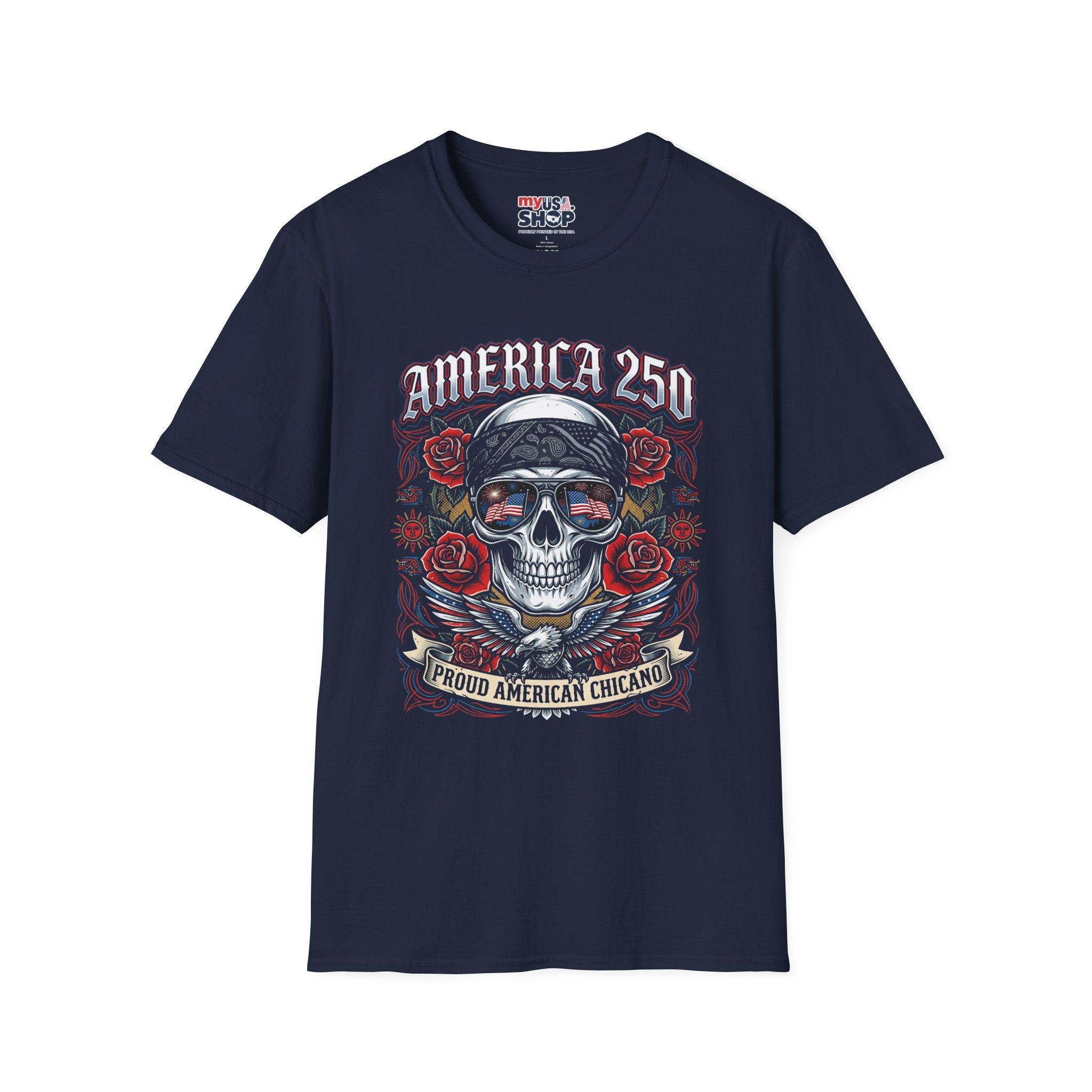 America 250 Chicano Skull– Patriotic Sugar Skull with Roses