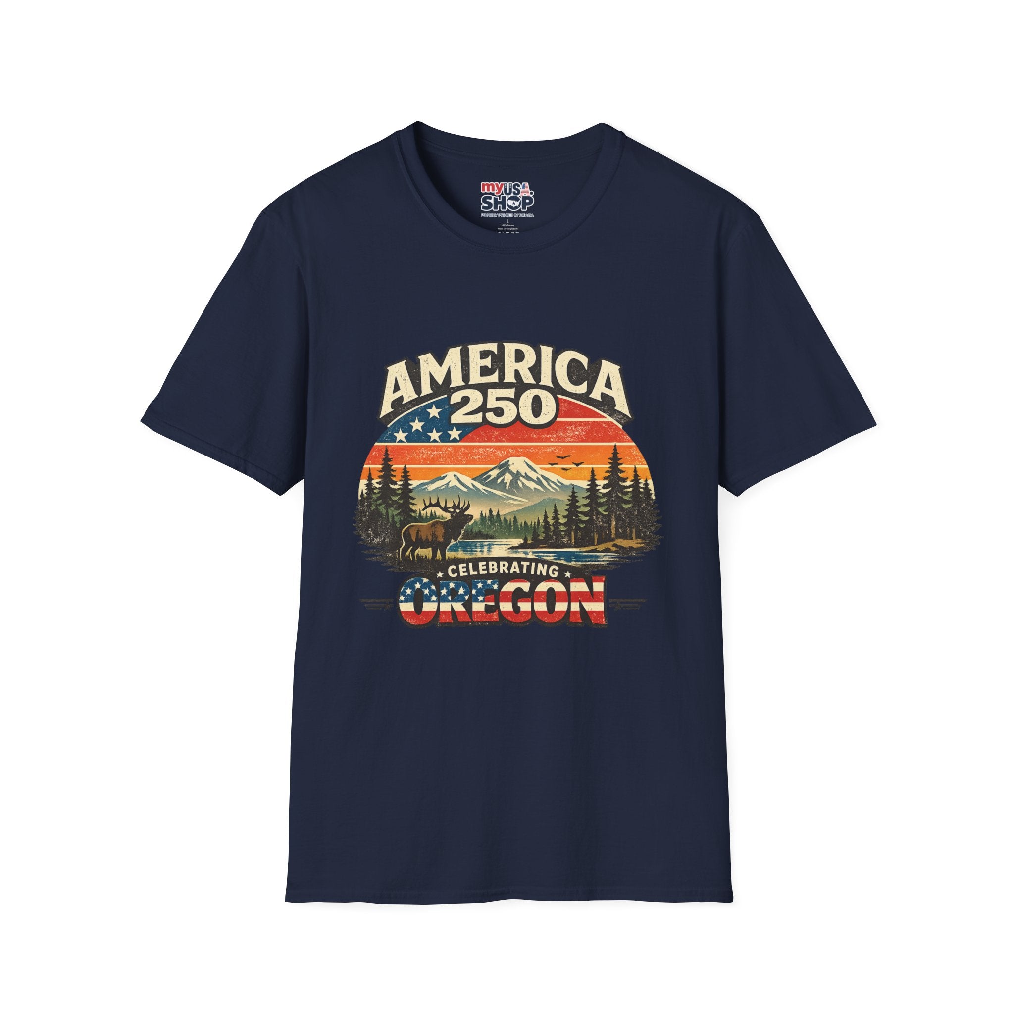 America 250 Oregon Shirt — Retro Wildlife Sunset Graphic Tee