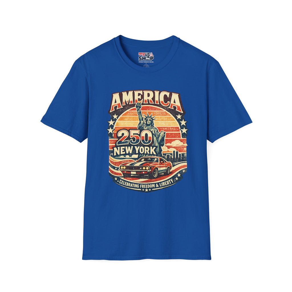 America 250 New York T-Shirt — Retro Statue of Liberty Graphic