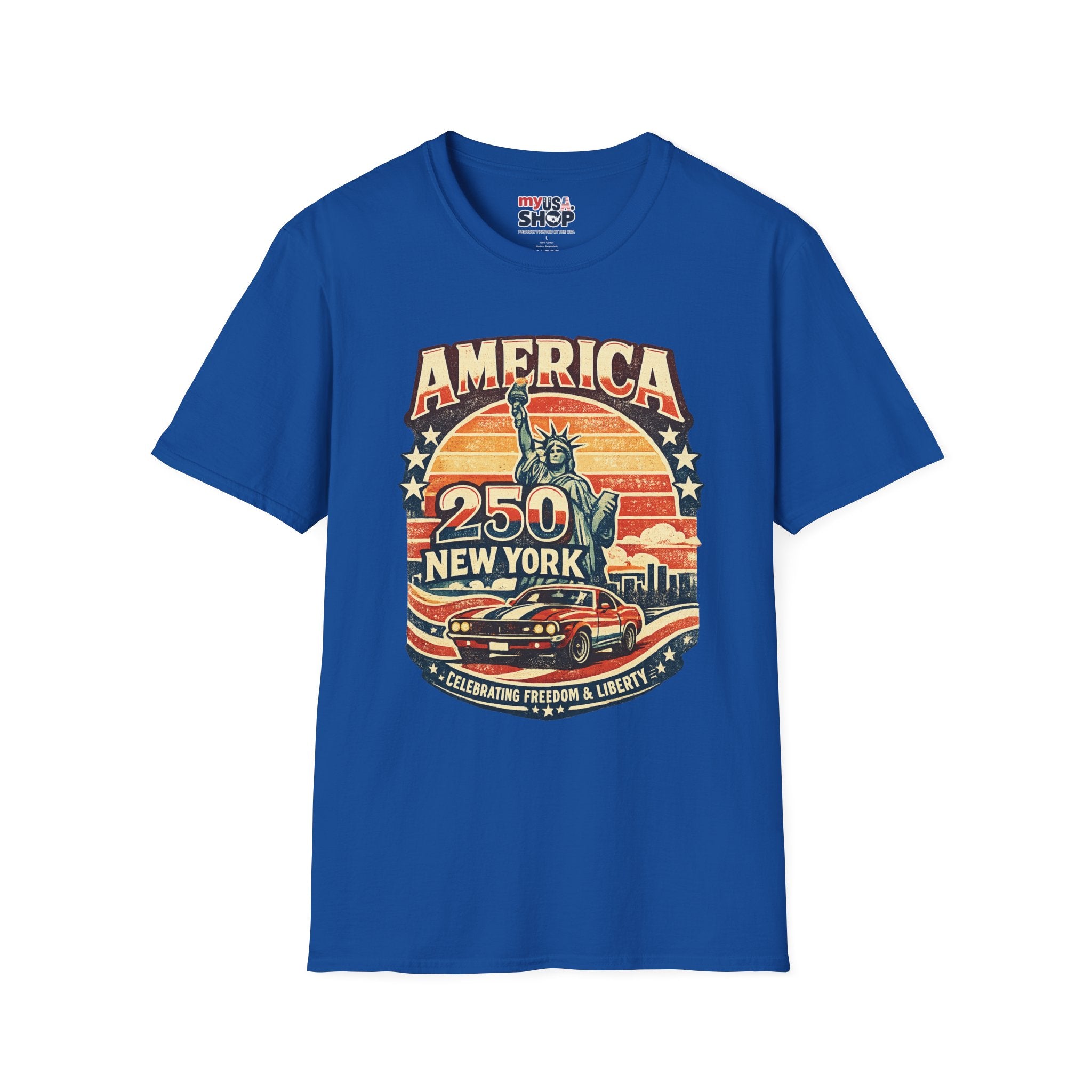 America 250 New York T-Shirt — Retro Statue of Liberty Graphic
