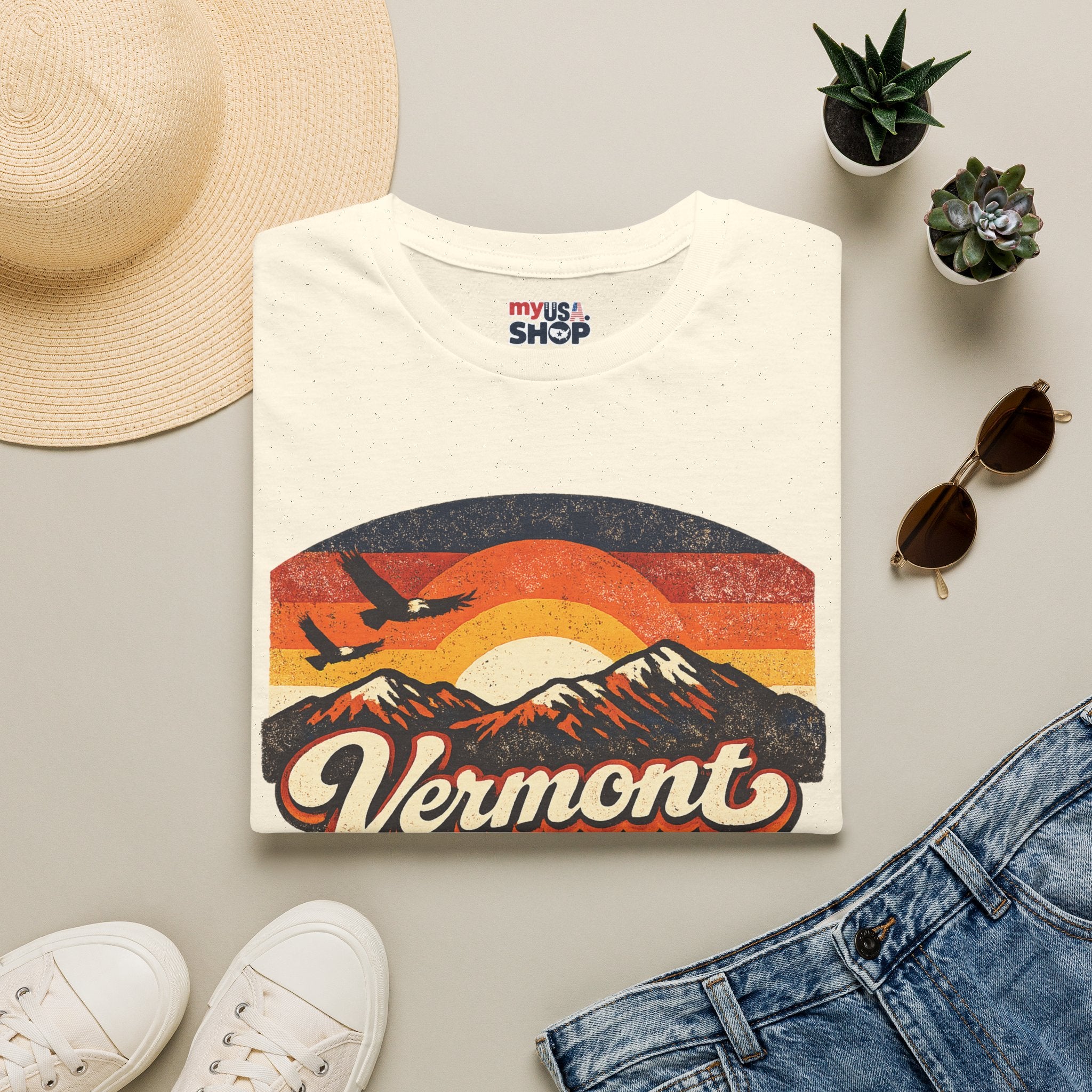 America 250 – Vermont Eagle Mountain Sunset Vintage Tee Design