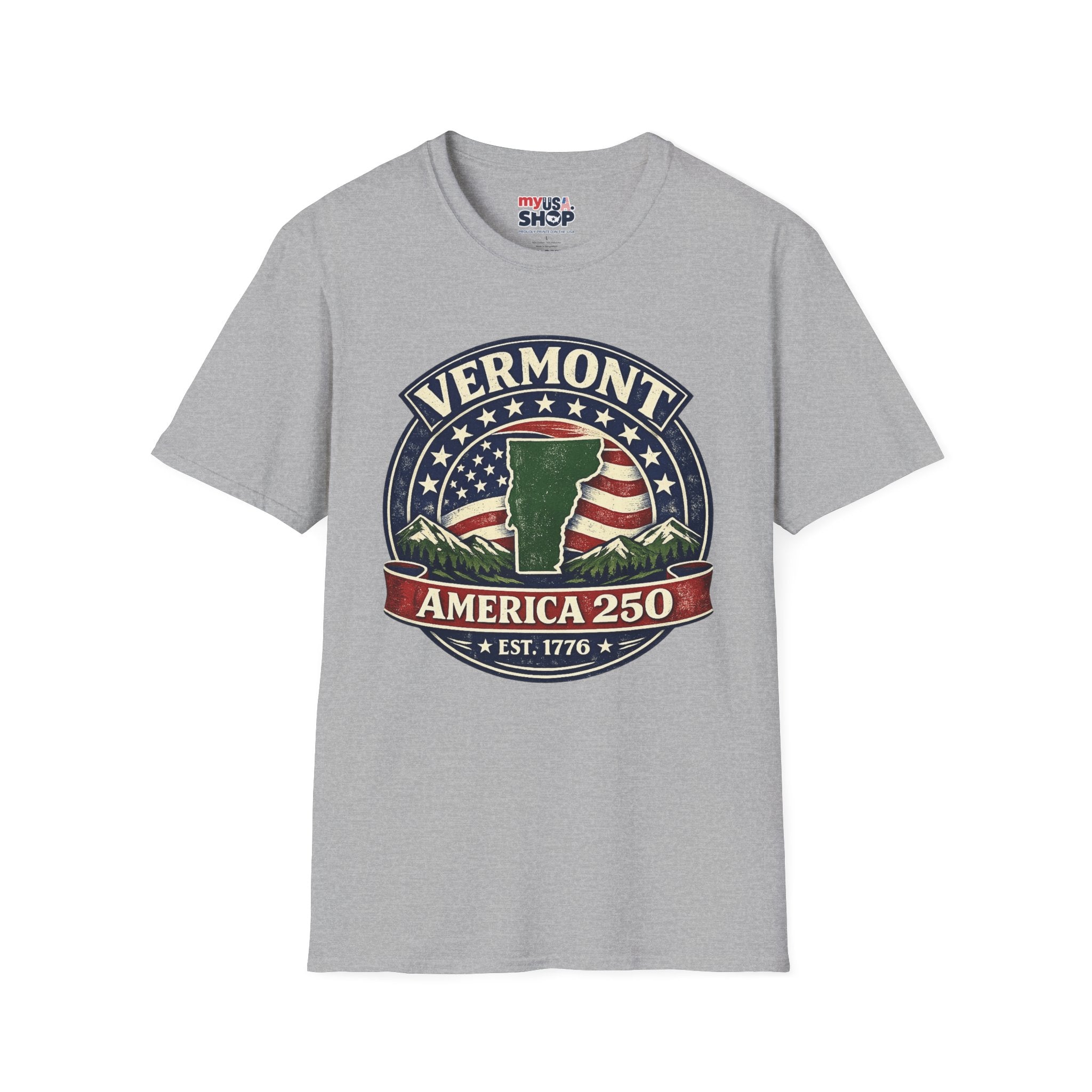 America 250 – Vermont Est. 1776 Map Vintage Tee Design