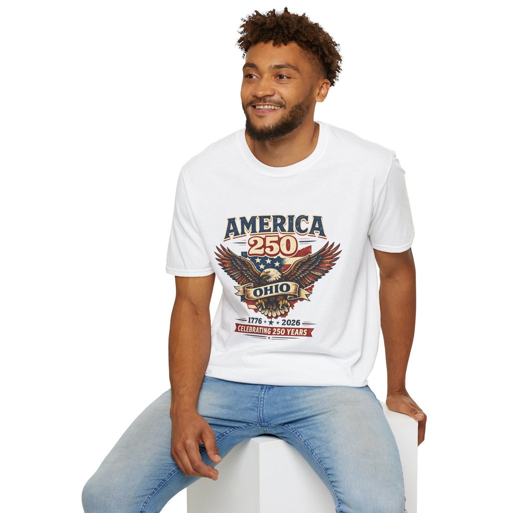 America 250 – Ohio Eagle Ribbon 1776–2026 Vintage Tee Desig