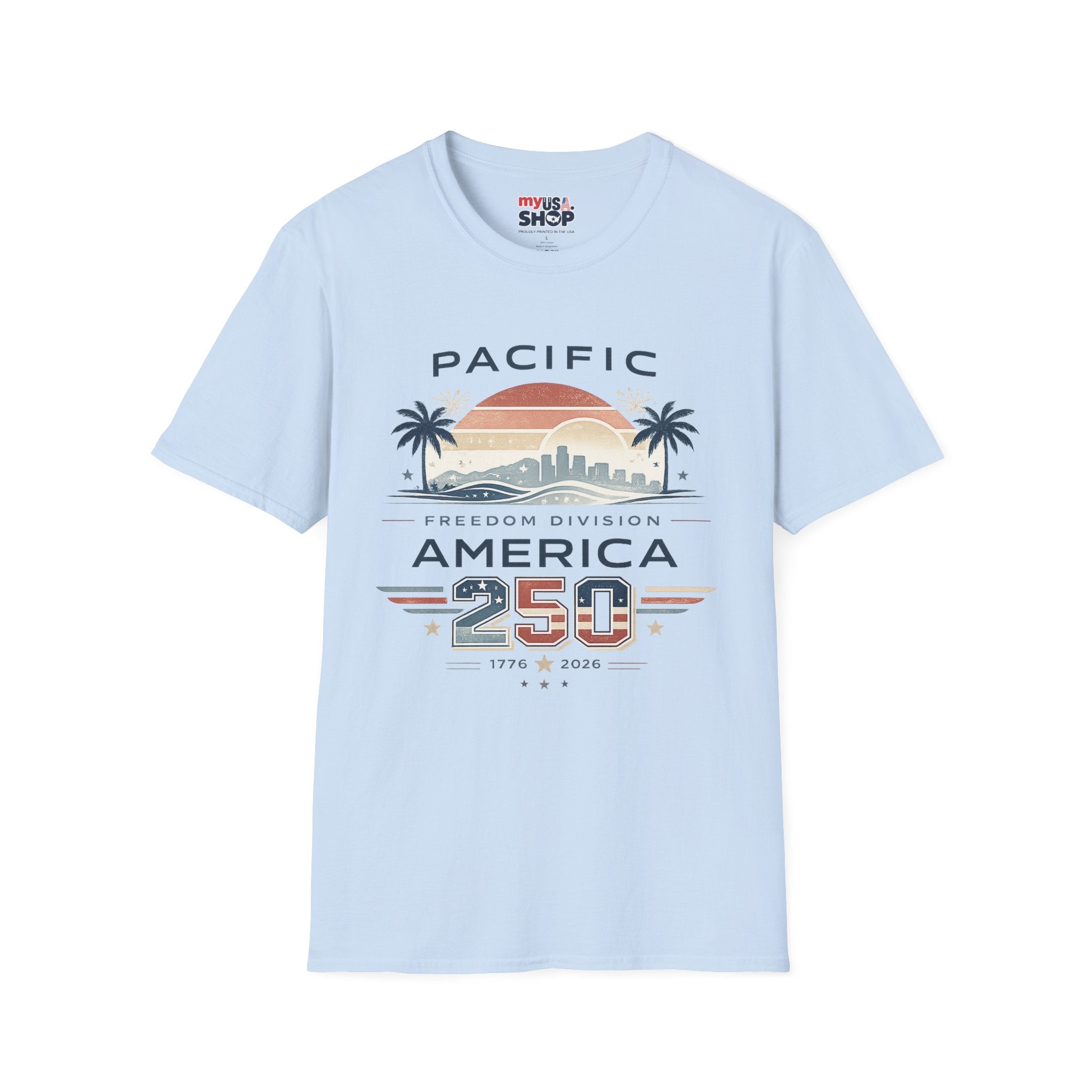 Pacific Freedom Division T-Shirt — Retro Palm Sunset America 250 Graphic Tee