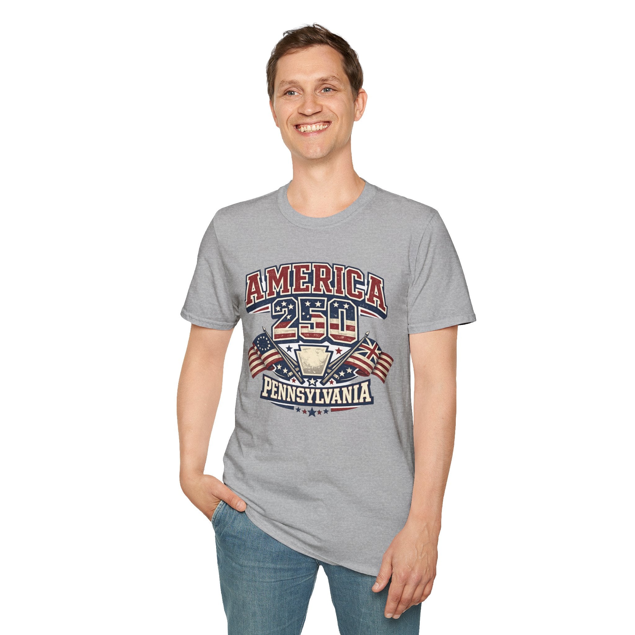 Pennsylvania America 250 Shirt — Retro Patriotic Varsity Graphic Tee