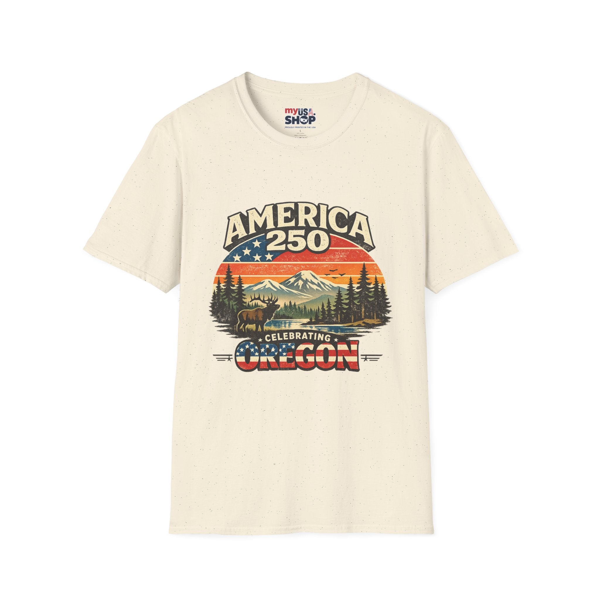 America 250 Oregon Shirt — Retro Wildlife Sunset Graphic Tee