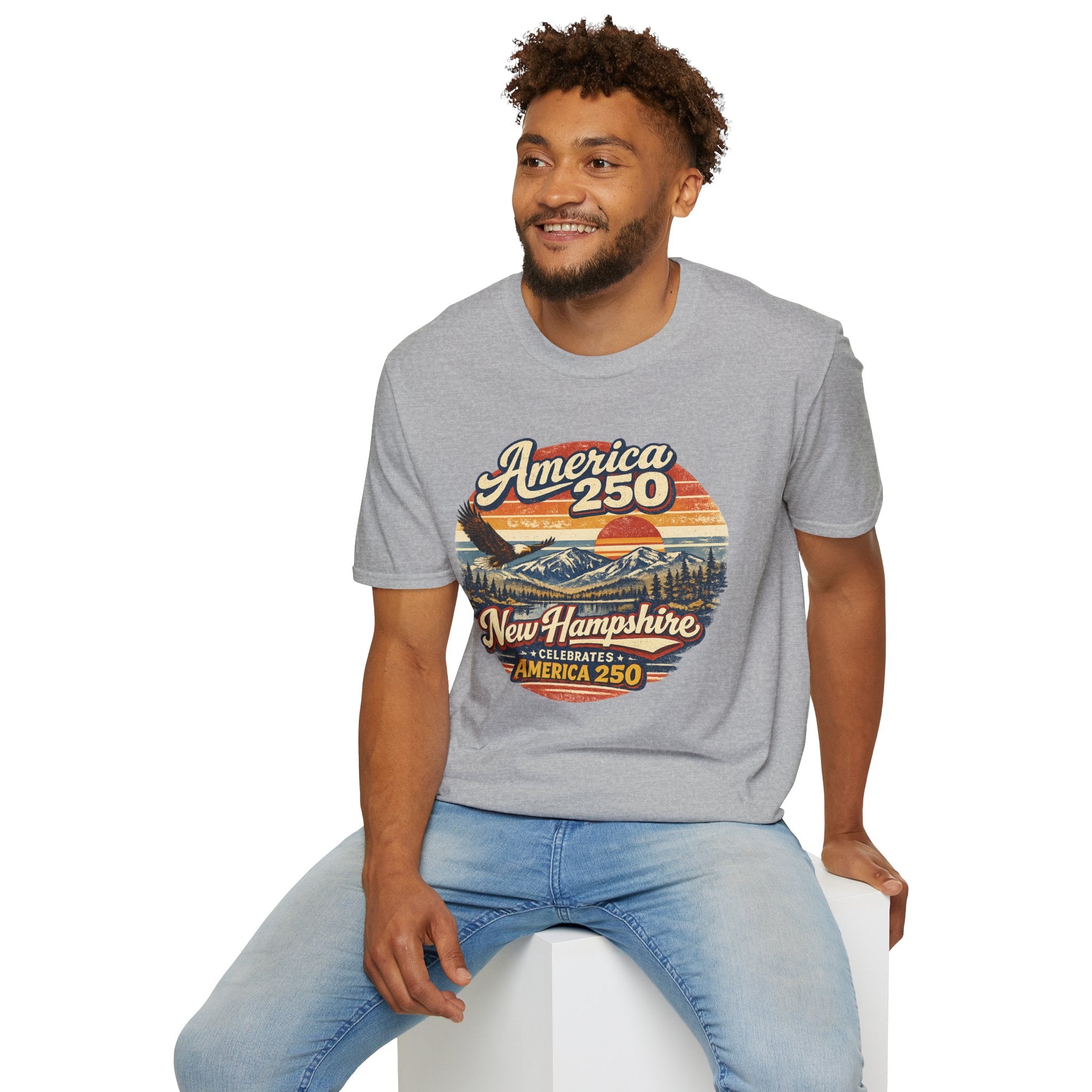 America 250 T-Shirt — Retro Eagle & Mountain New Hampshire Design