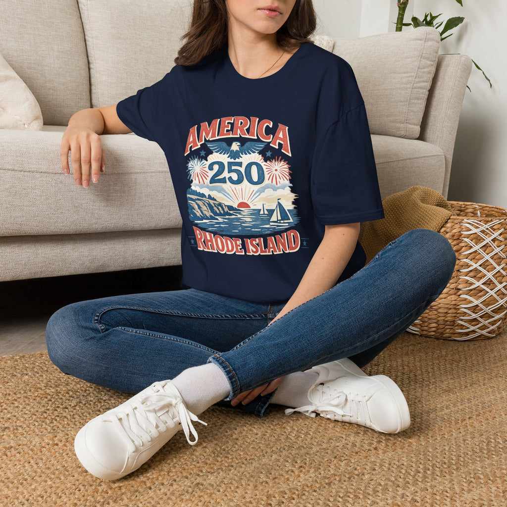 America 250 Rhode Island Shirt — Coastal Fireworks Patriotic Tee
