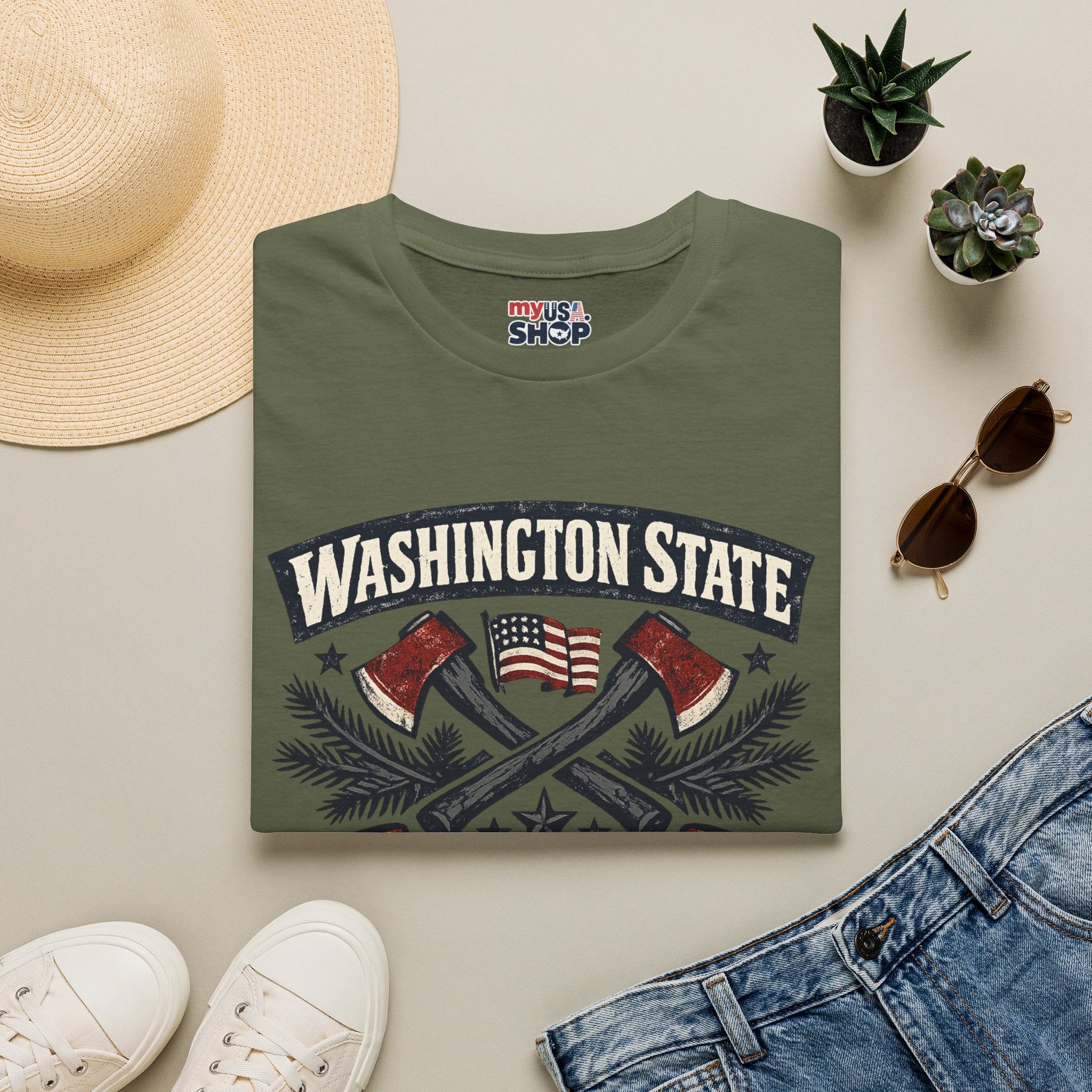 America 250 Washington State T-Shirt —  Axes Retro Graphic Tee