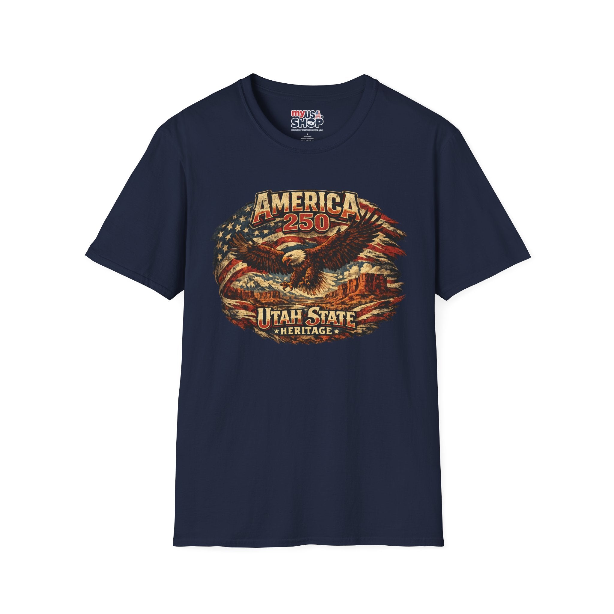 America 250 Utah State Shirt — Heritage Eagle Patriotic Graphic Tee
