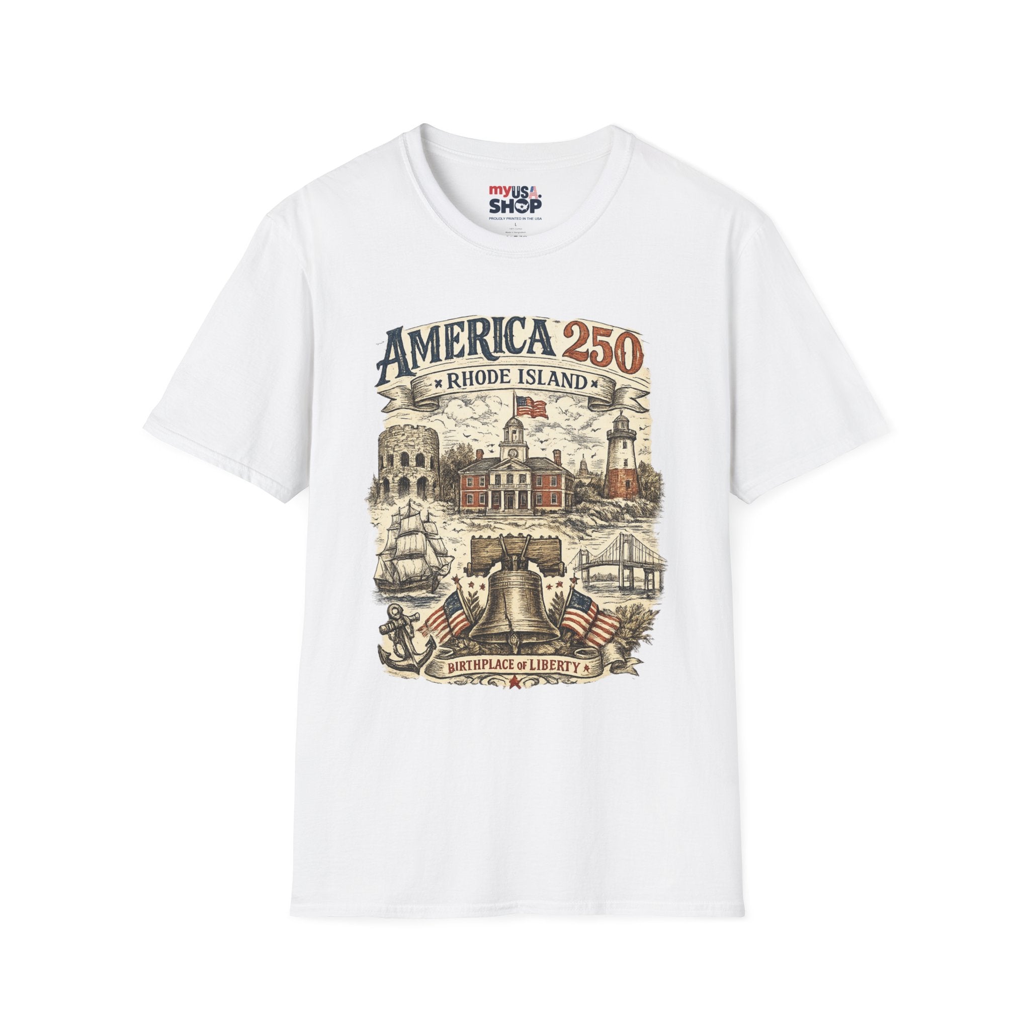 America 250 Rhode Island Shirt — Birthplace of Liberty Heritage Tee
