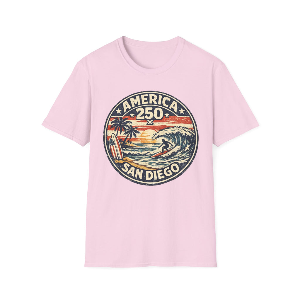America 250 San Diego California Vintage Surf Emblem Tee