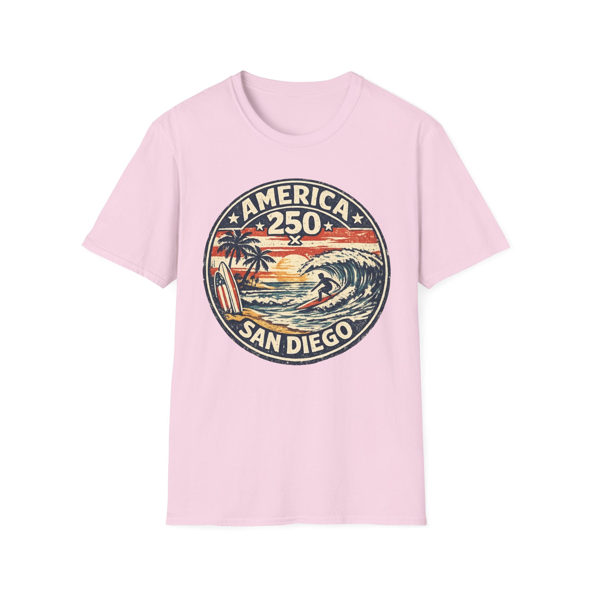 America 250 San Diego California Vintage Surf Emblem Tee