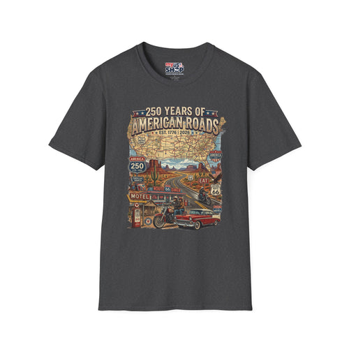 250 Years of American Roads T‑Shirt — Vintage USA Roadmap & Route 66 Travel Tee America 250 Pop Culture