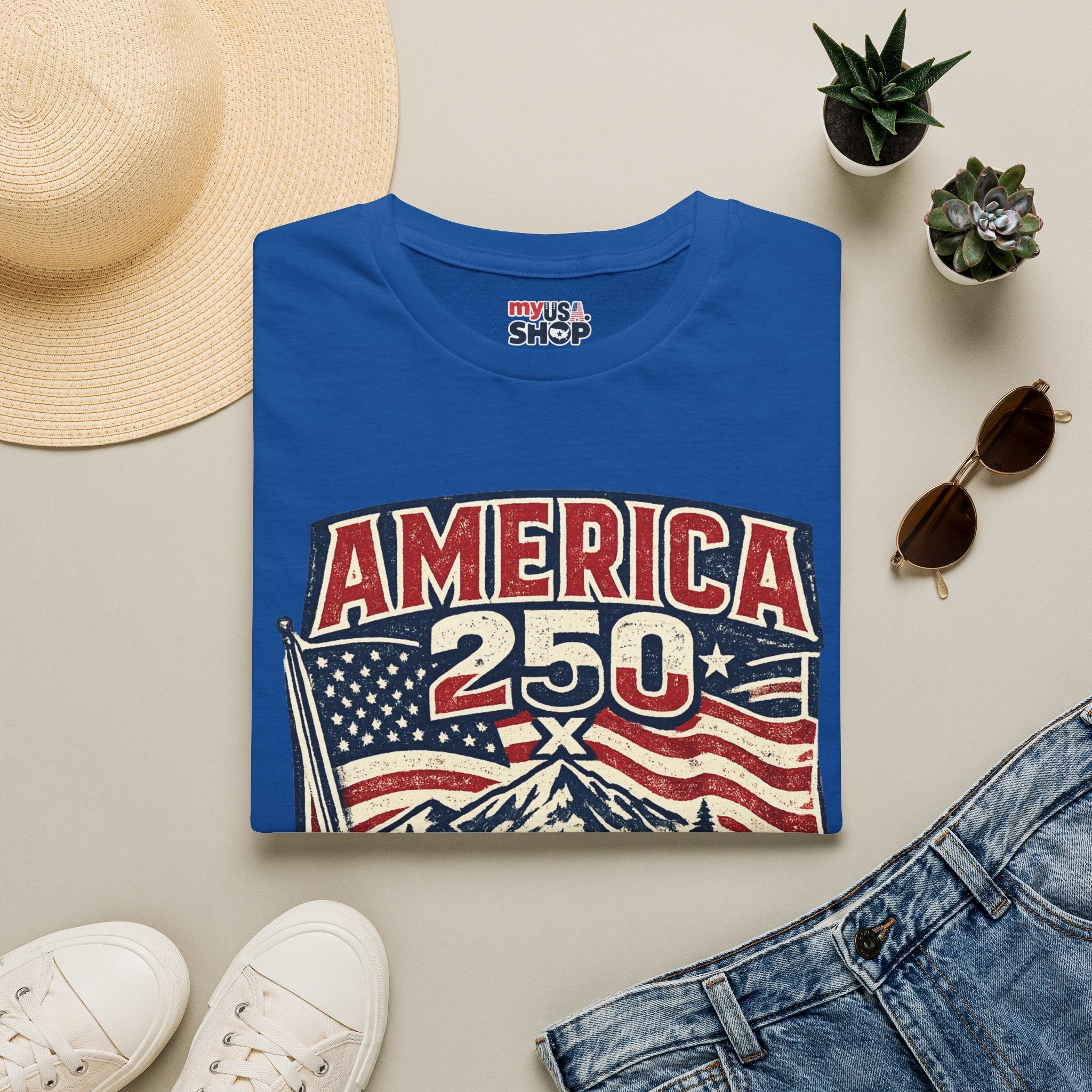America 250 Oregon Shirt — Patriotic Mountain Flag Badge Tee