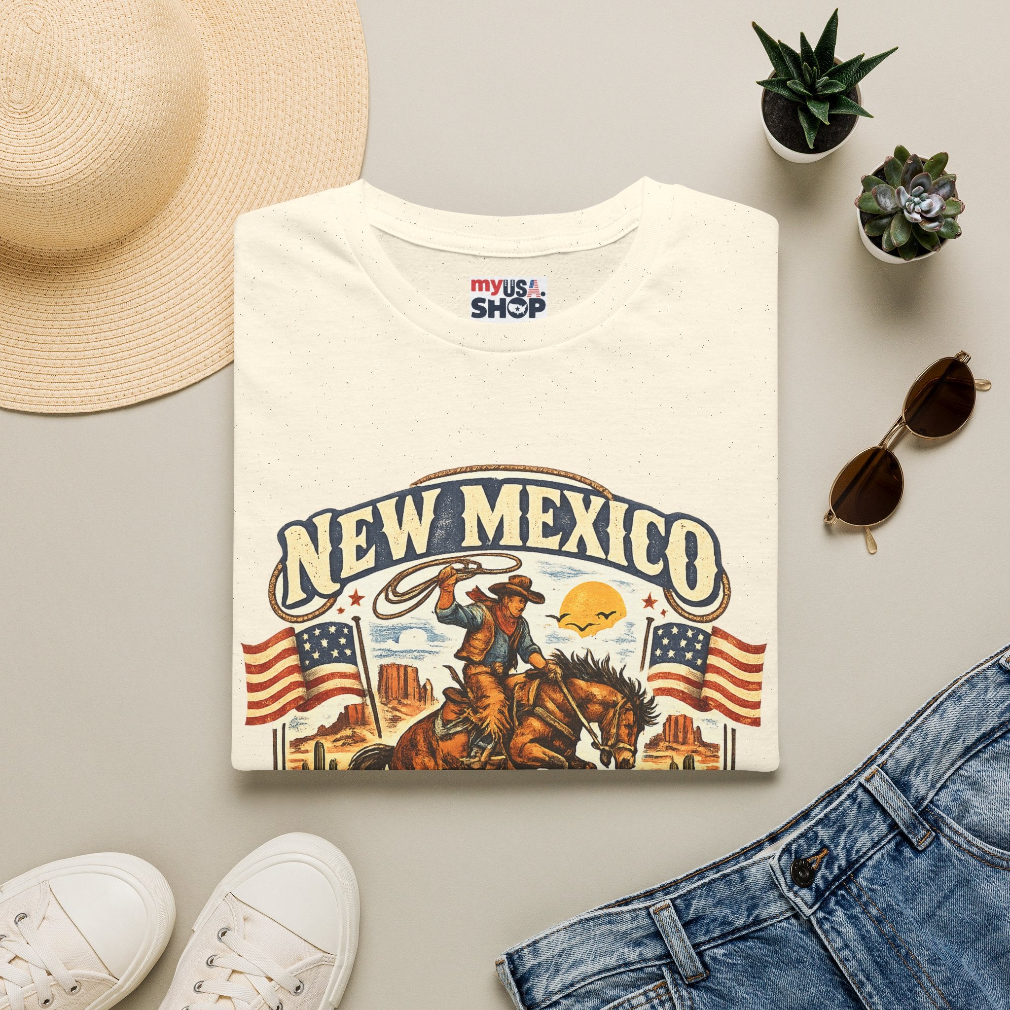 America 250 New Mexico Cowboy Rodeo T-Shirt — Vintage Western Tee