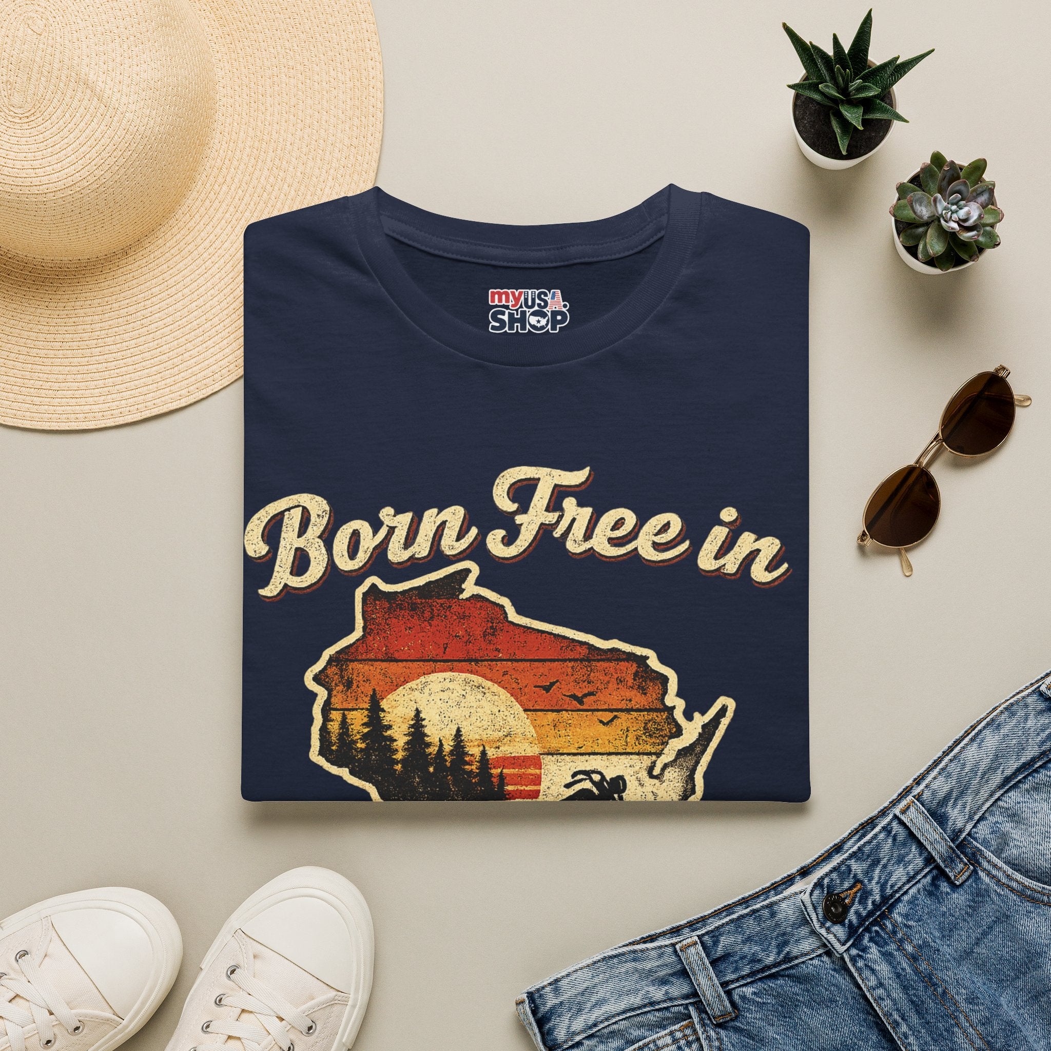 Wisconsin Vintage "Born Free in" T-Shirt - America 250 Tee