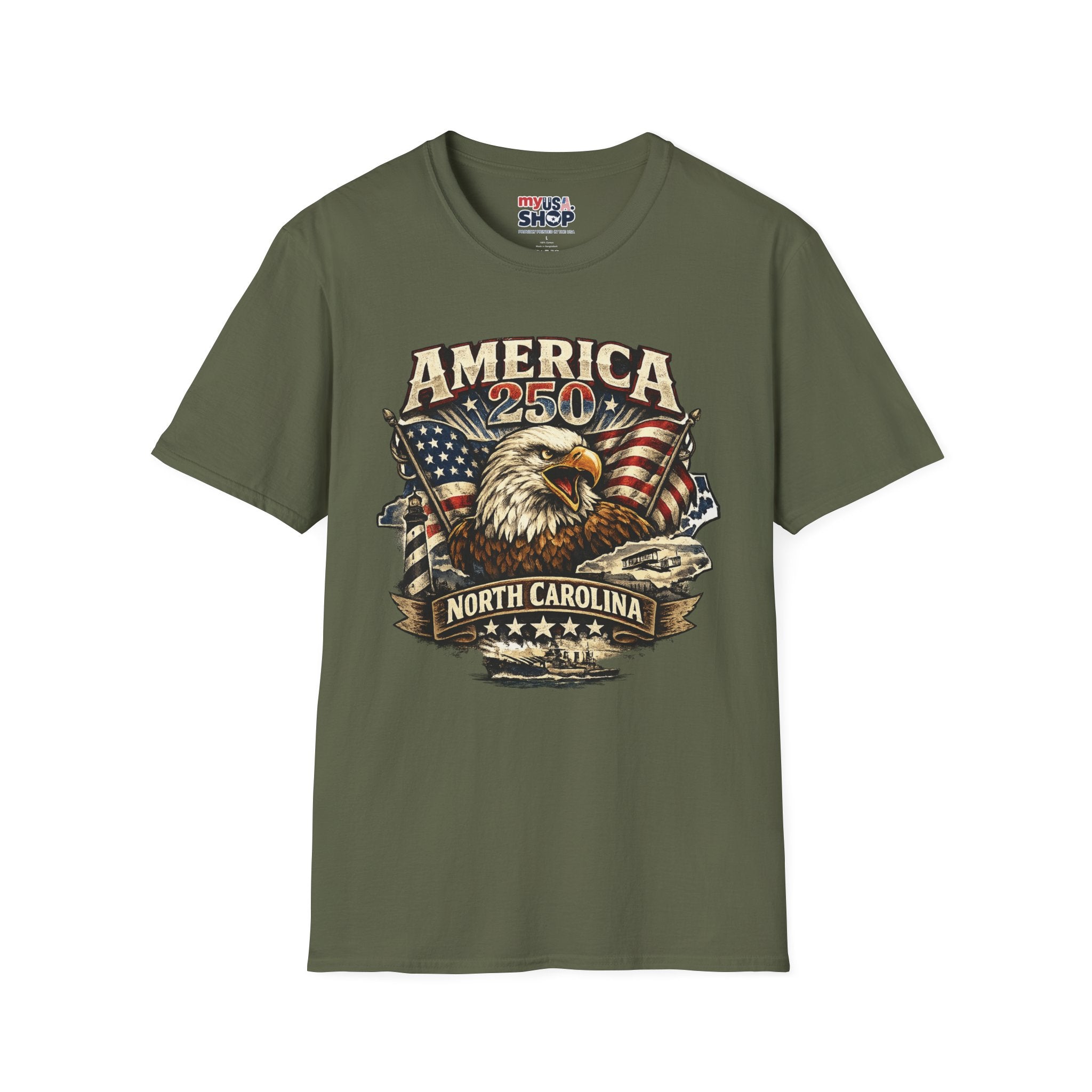 America 250 Eagle T-Shirt — Patriotic USA Flag Graphic (North Carolina)