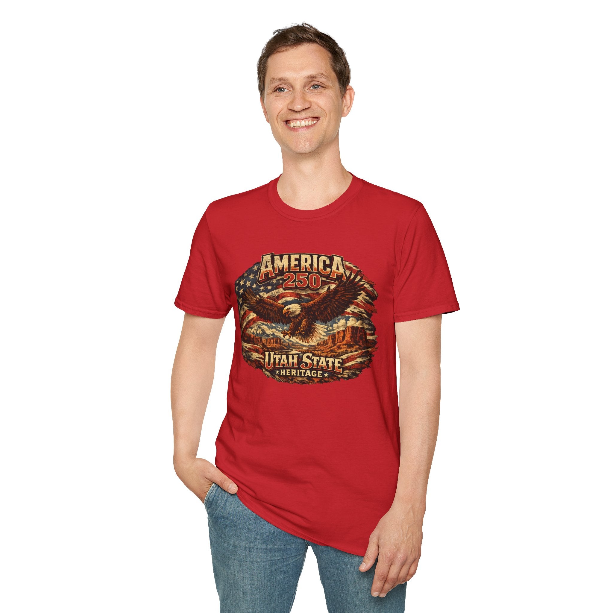 America 250 Utah State Shirt — Heritage Eagle Patriotic Graphic Tee