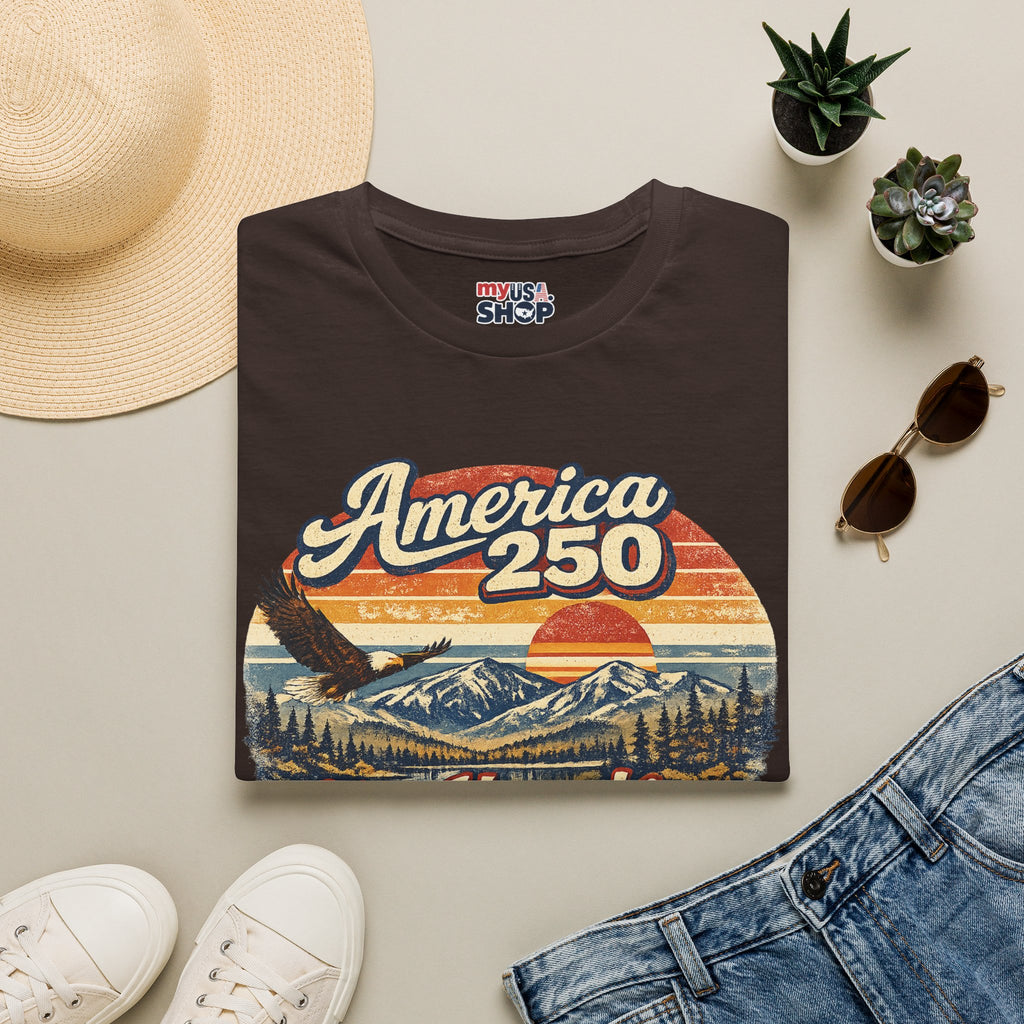 America 250 T-Shirt — Retro Eagle & Mountain New Hampshire Design