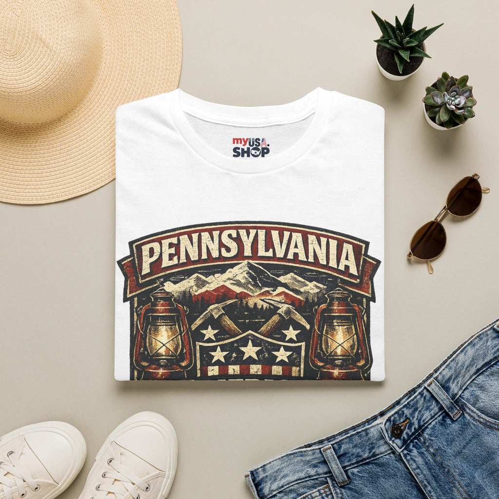 Pennsylvania America 250 Shirt — Rustic Mountain Miner Badge Graphic Tee