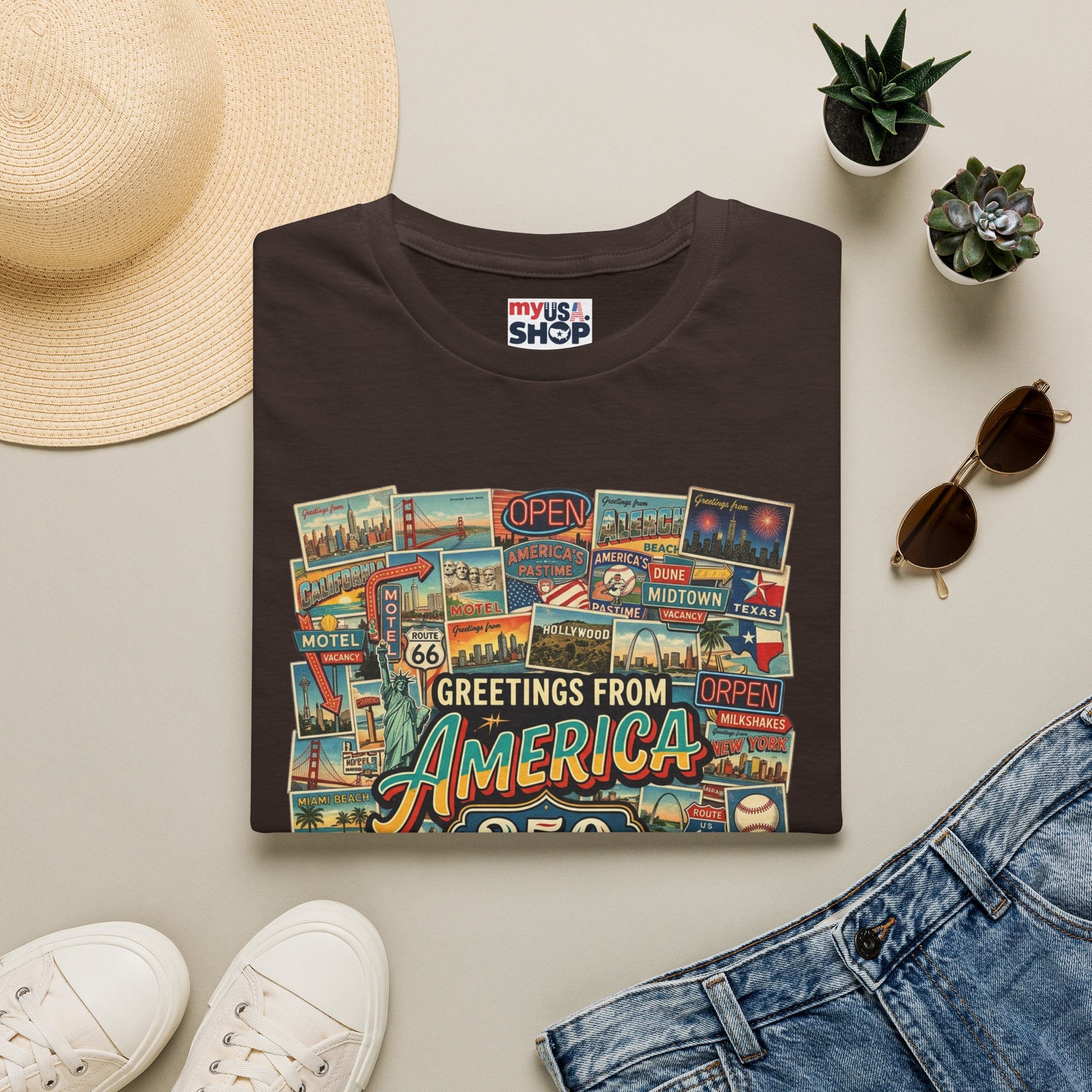 Greetings From America 250 Vintage Postcard T-Shirt Pop Culture