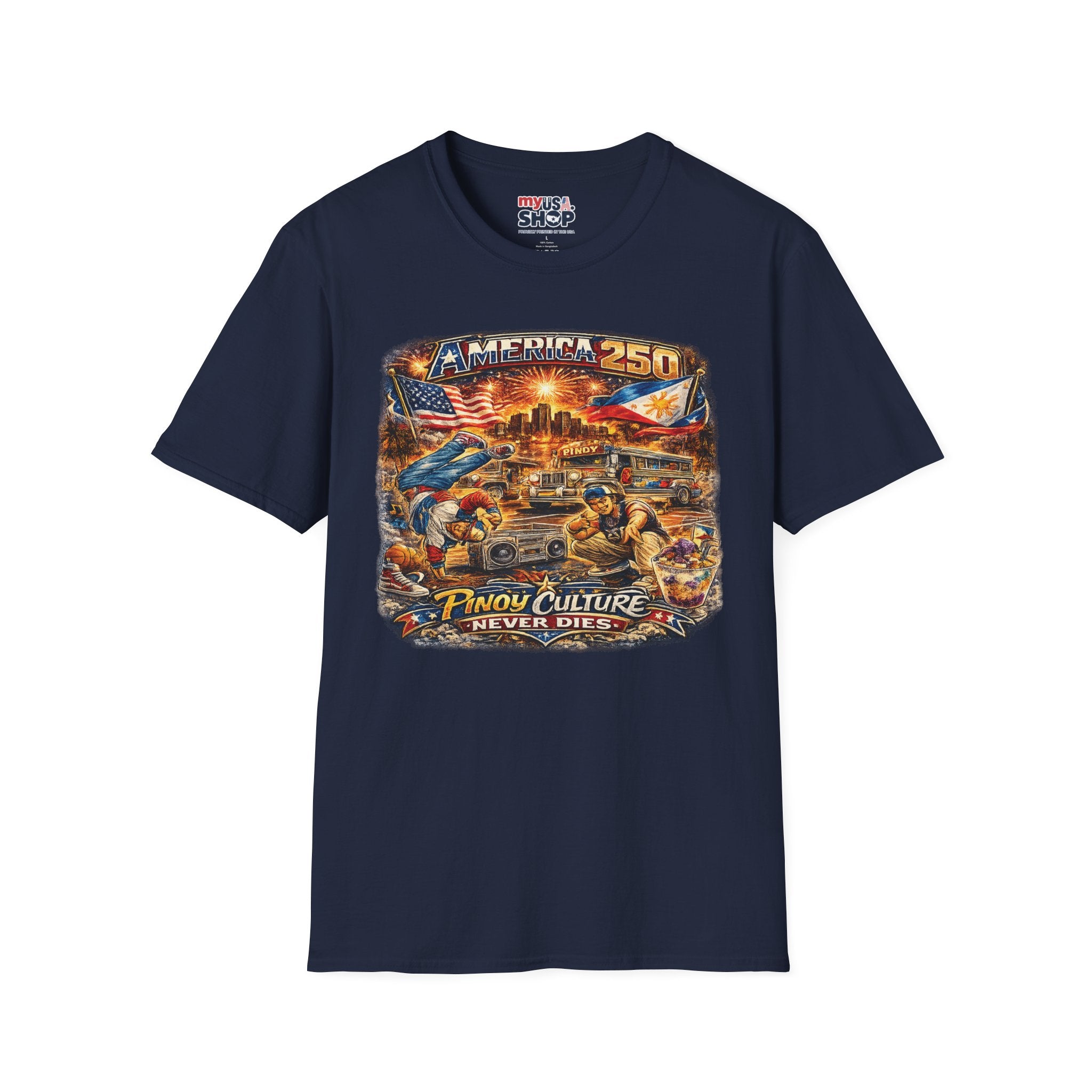 America 250 Celebration — Patriotic Filipino Culture Graphic