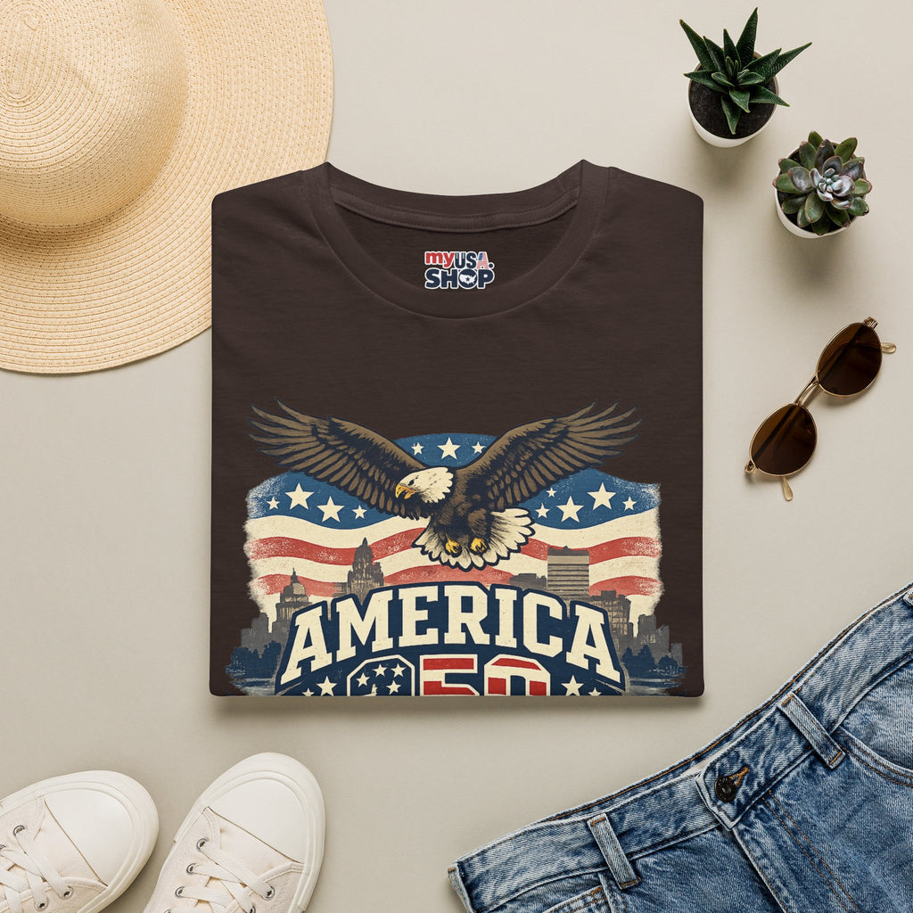 America 250 Rhode Island Eagle Shirt — Patriotic Skyline Graphic Tee