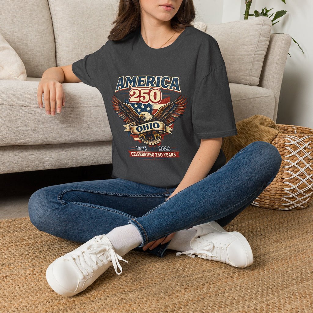 America 250 – Ohio Eagle Ribbon 1776–2026 Vintage Tee Desig