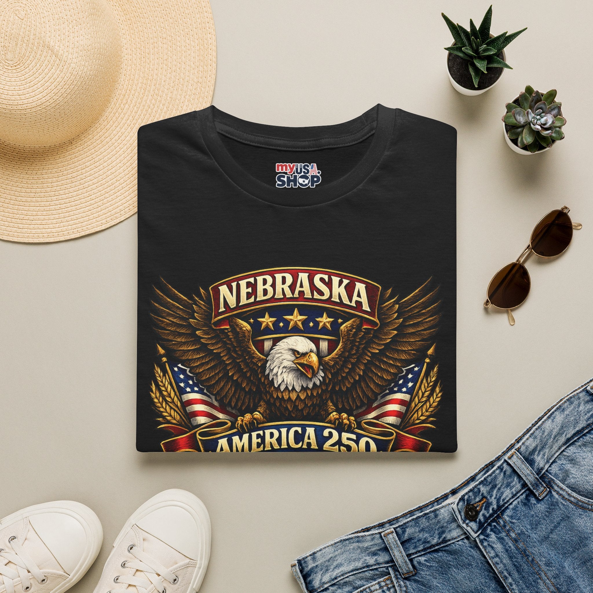 America 250 Nebraska Eagle T-Shirt — Patriotic USA State Tee