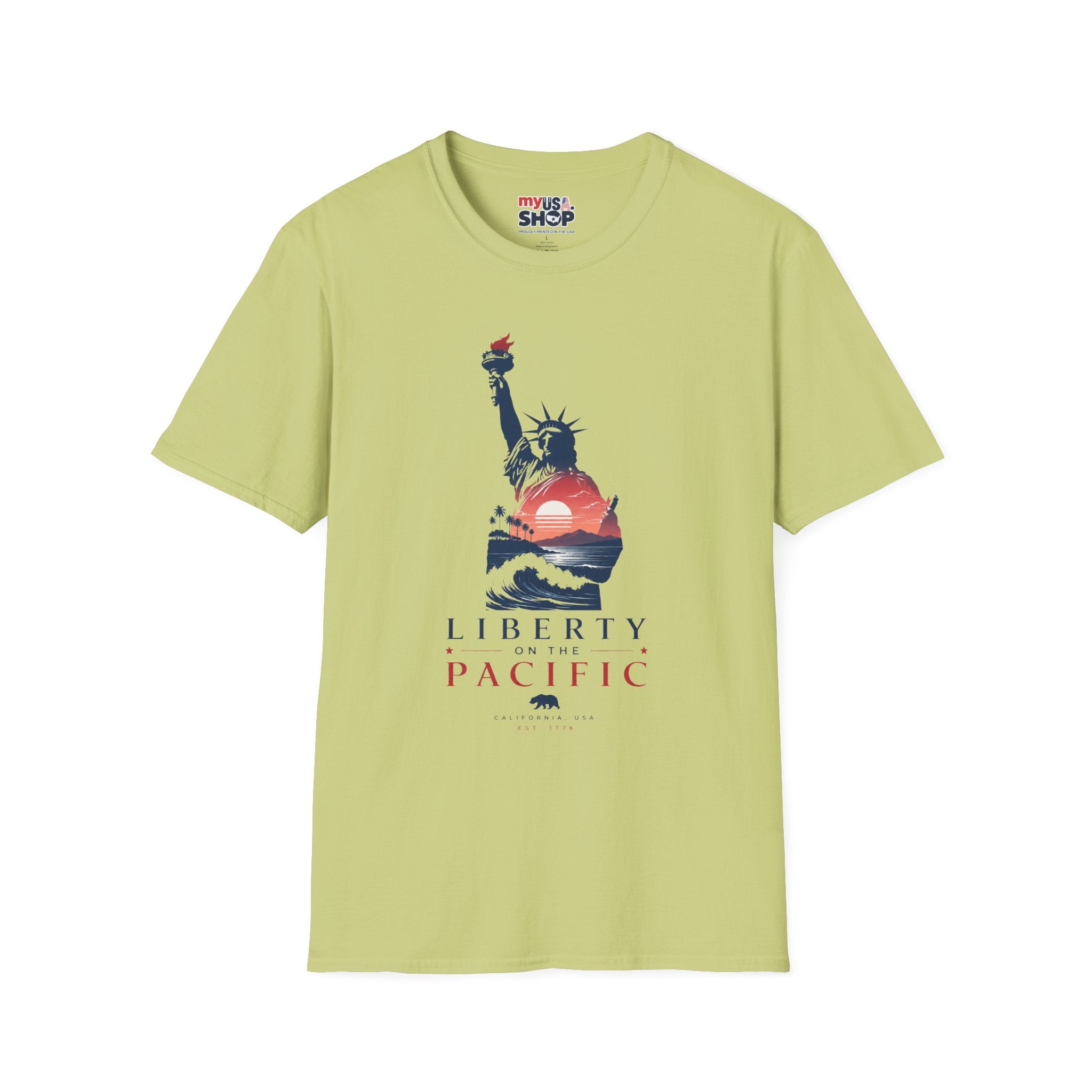 America 250 Liberty Pacific California T-Shirt — Statue of Liberty Sunset Graphic
