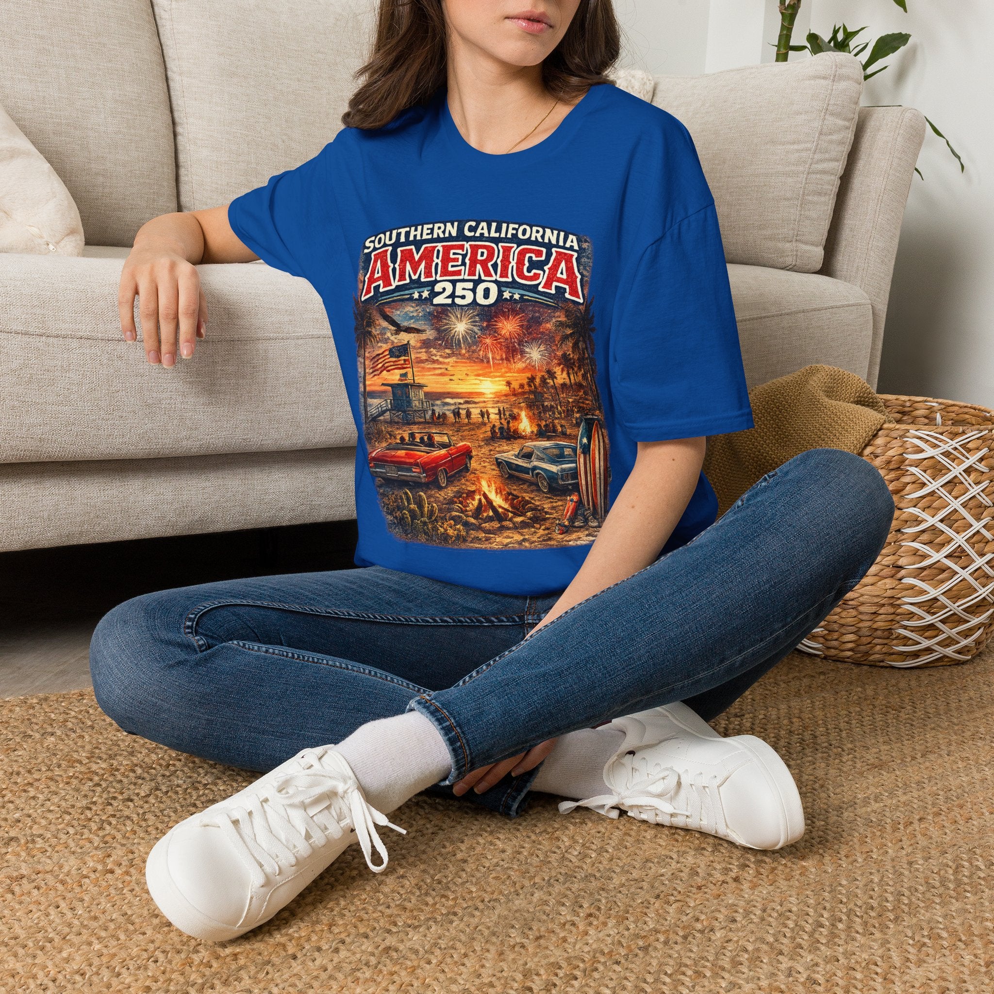 America 250 Southern California Sunset T-Shirt — Patriotic 4th of July Beach Vintage Tee