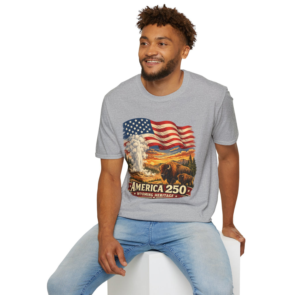 America 250 T-Shirt — Vintage Wyoming Yellowstone Design