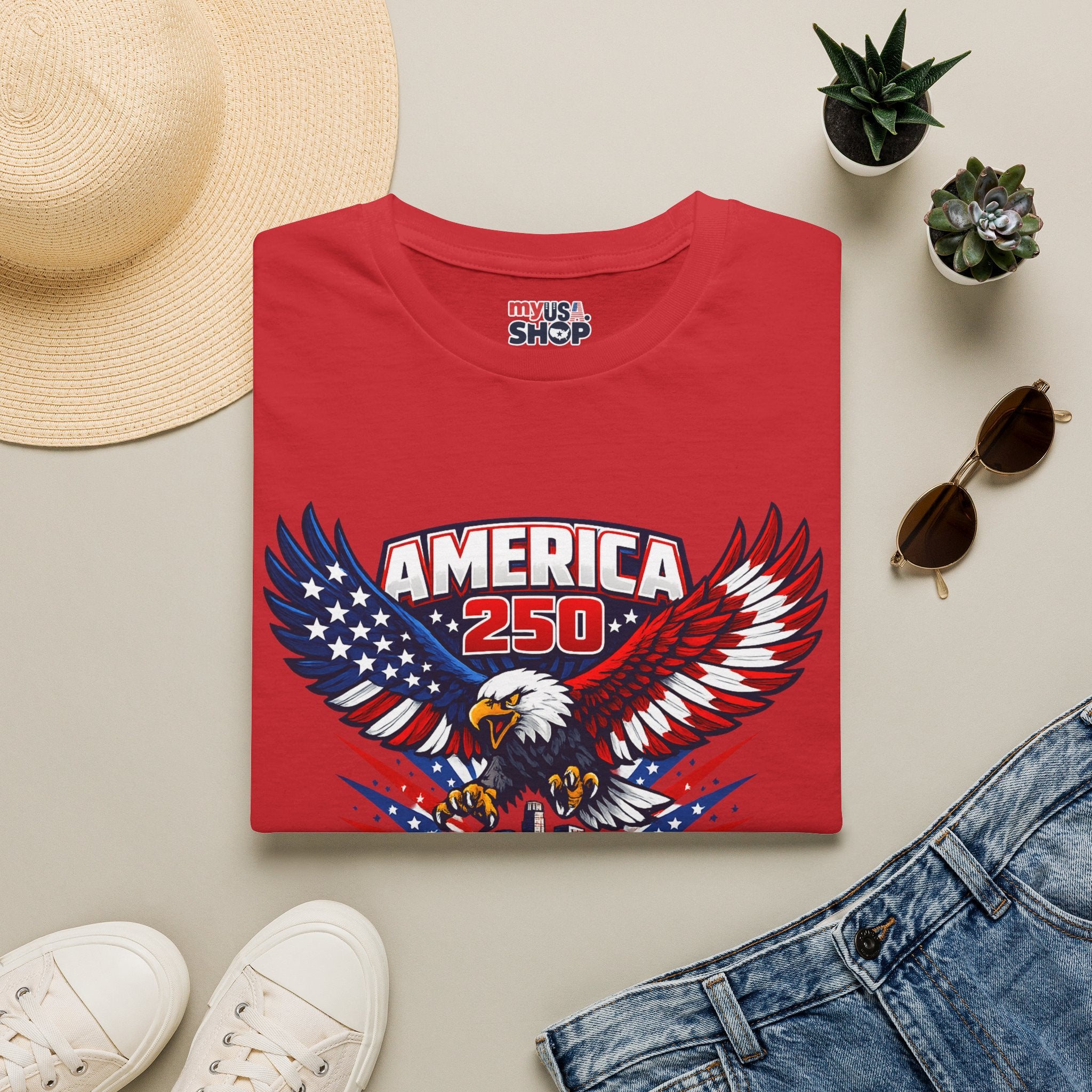 America 250 Los Angeles Skyline Patriotic Eagle California Tee