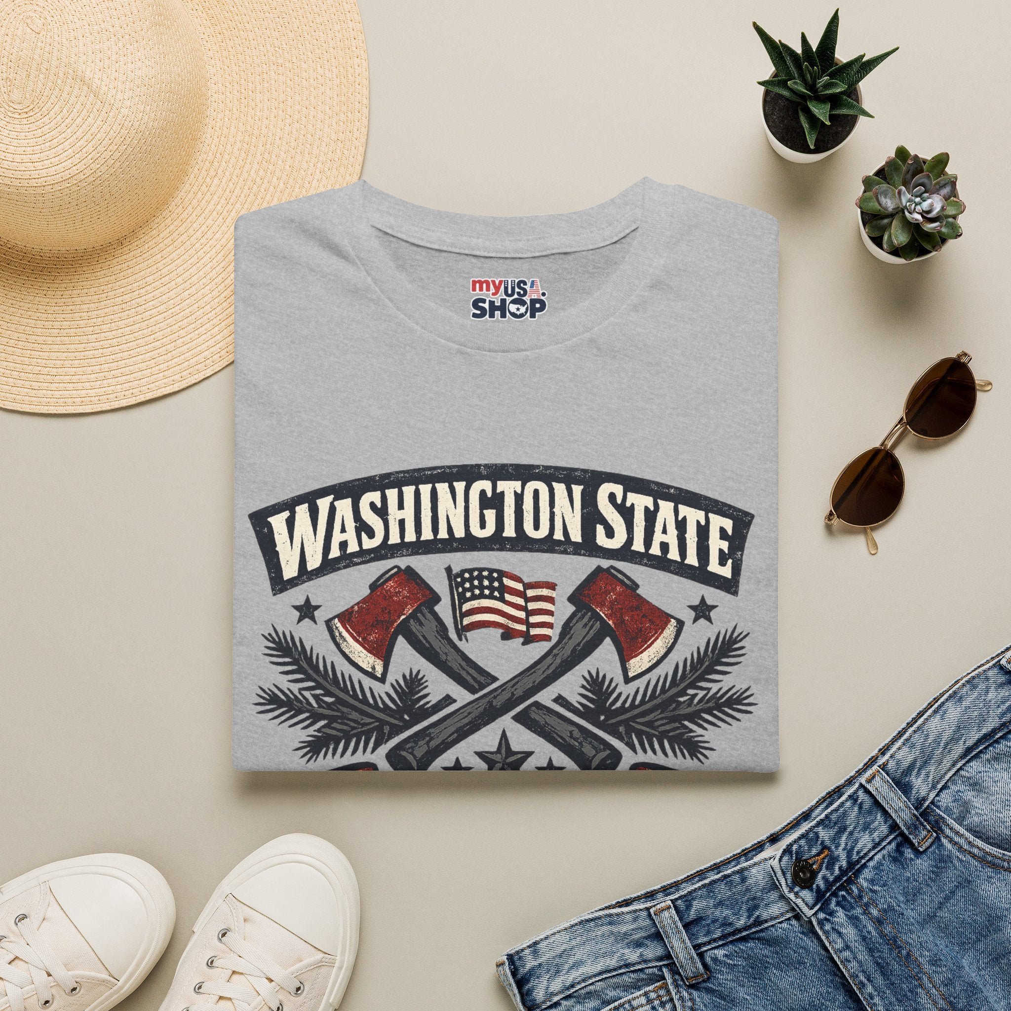 America 250 Washington State T-Shirt —  Axes Retro Graphic Tee
