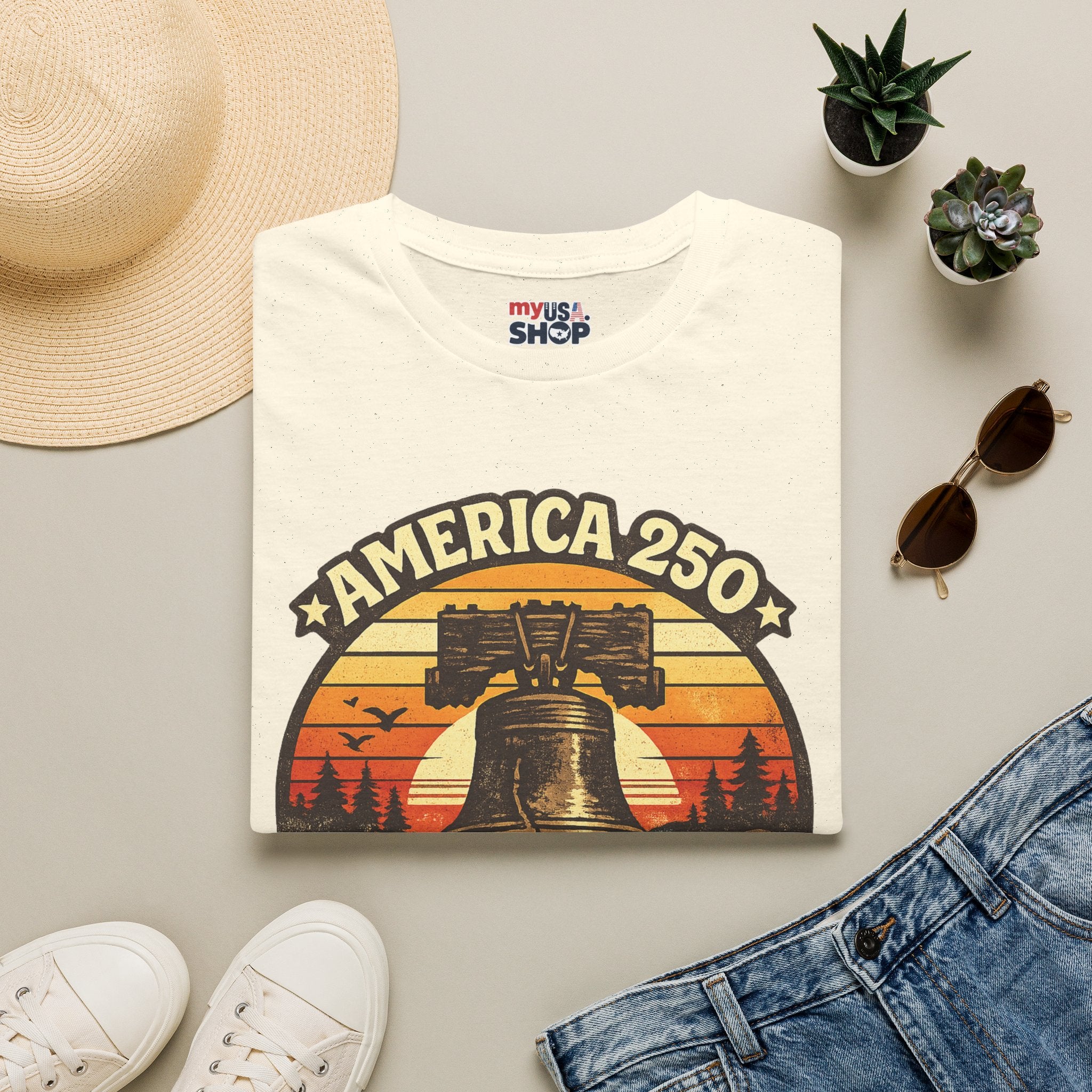Pennsylvania America 250 Shirt — Retro Sunset Liberty Bell Graphic Tee