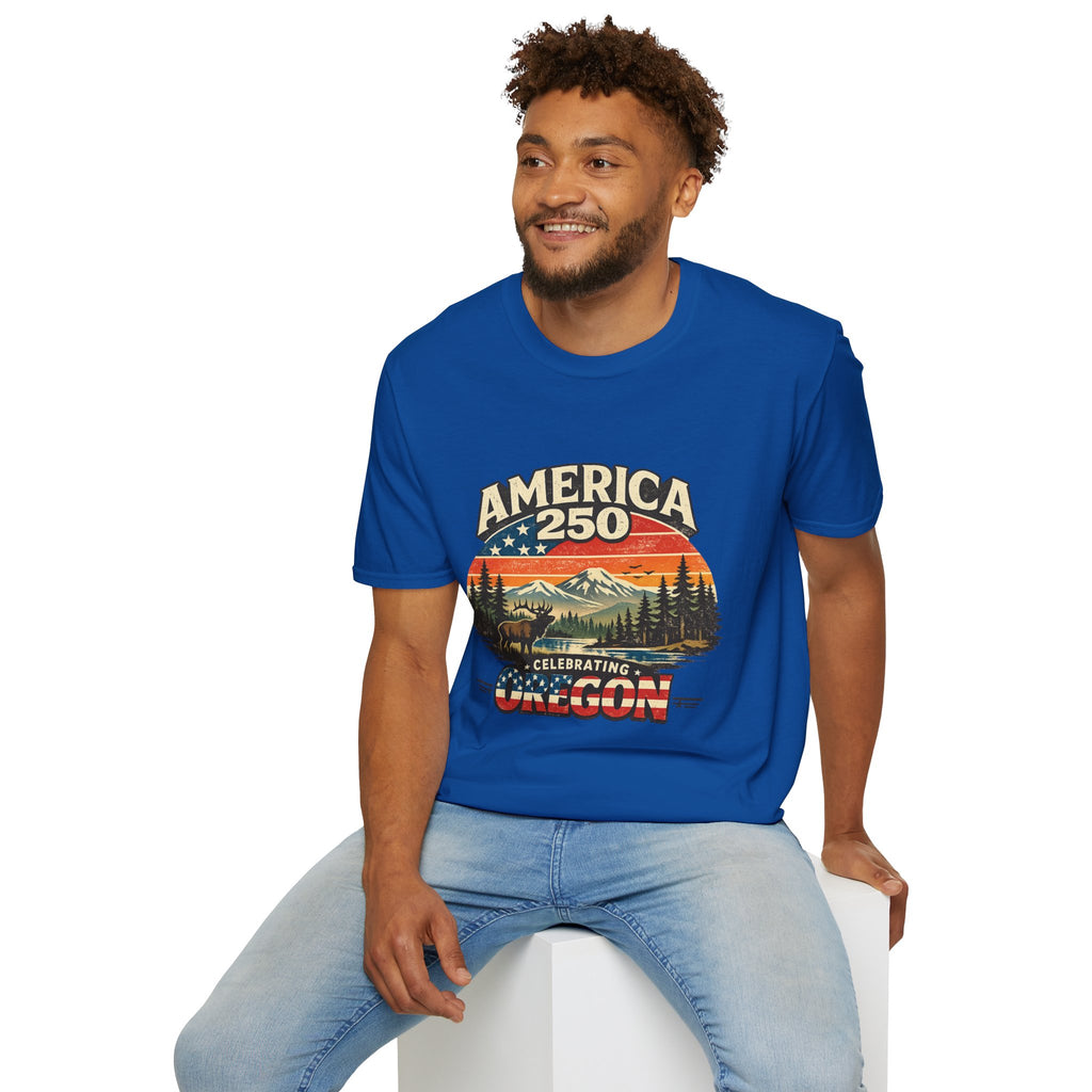 America 250 Oregon Shirt — Retro Wildlife Sunset Graphic Tee
