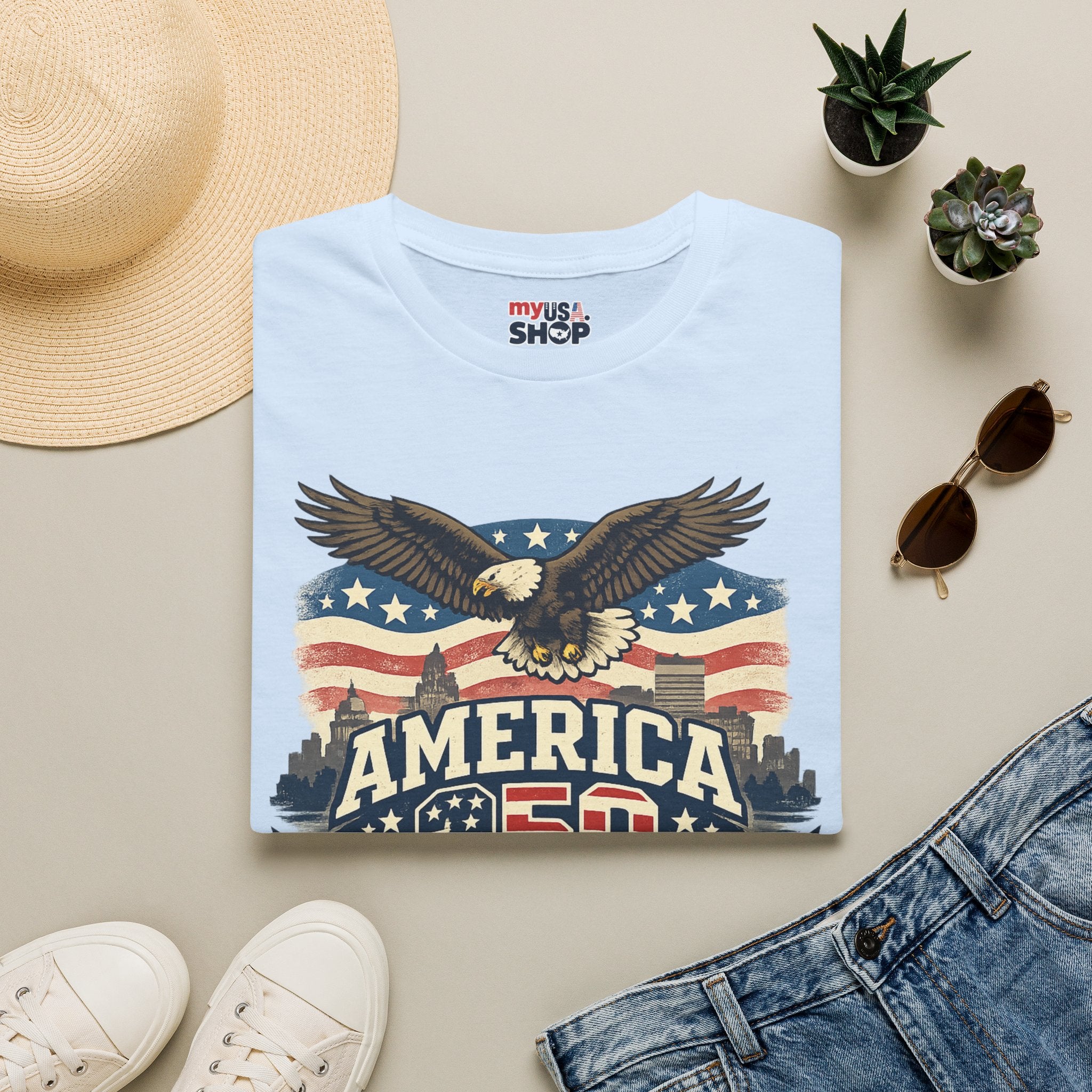America 250 Rhode Island Eagle Shirt — Patriotic Skyline Graphic Tee