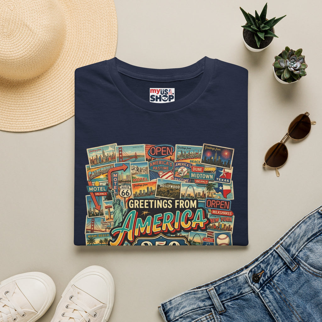 Greetings From America 250 Vintage Postcard T-Shirt Pop Culture