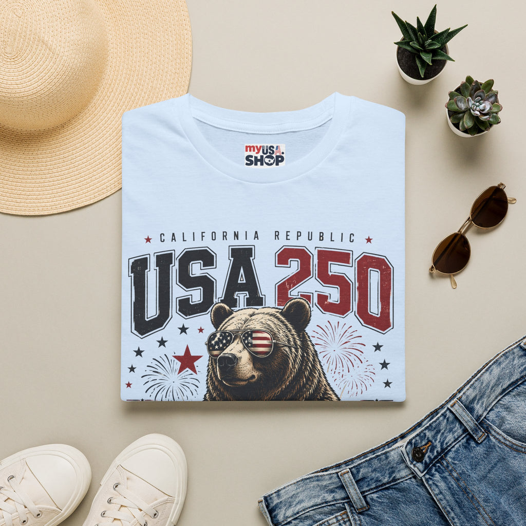 USA 250 California Republic Bear T-Shirt — 1776–2026 Bicentennial Celebration America