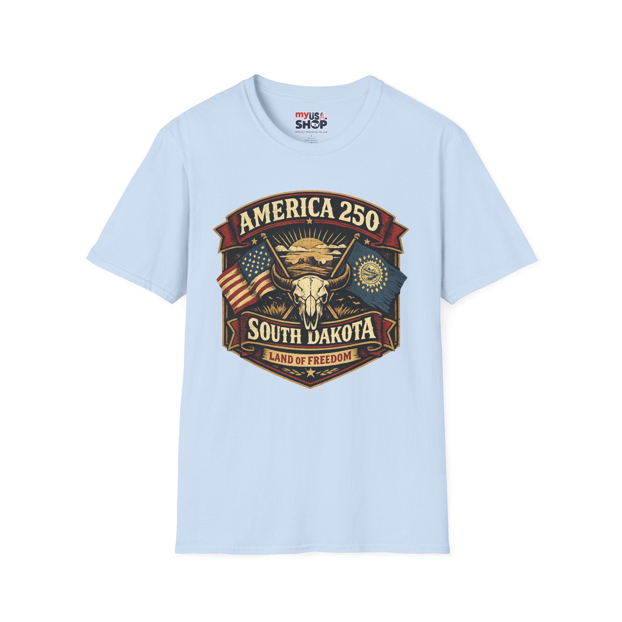 America 250 South Dakota T-Shirt — Western Skull Heritage Graphic Tee