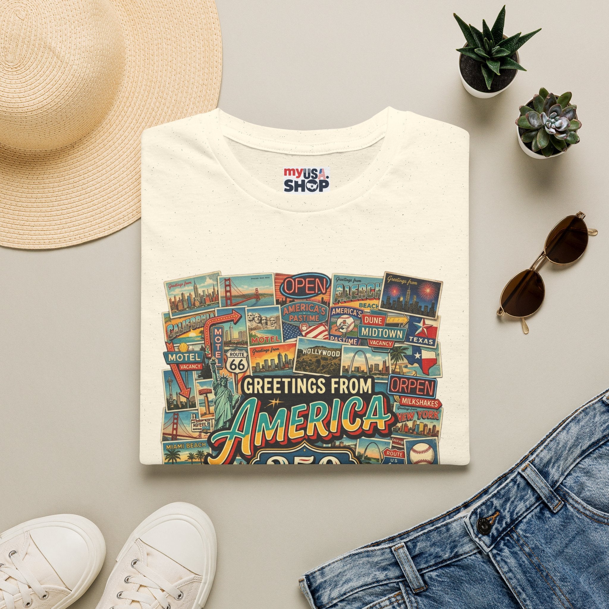 Greetings From America 250 Vintage Postcard T-Shirt Pop Culture