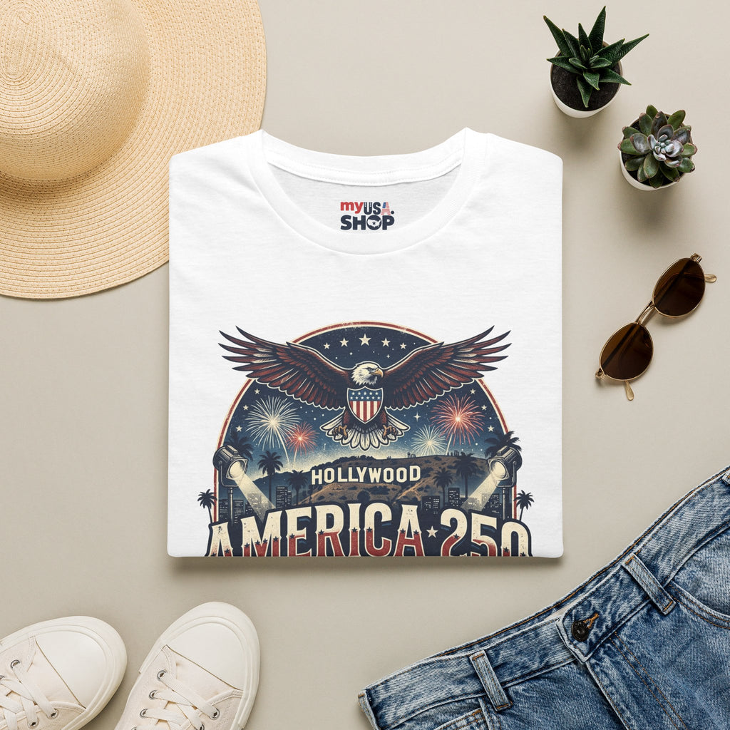 America 250 Graphic T-Shirt — Hollywood Stars & Stripes Eagle Design