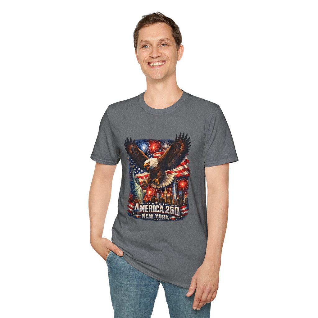 America 250 Patriotic Eagle T-Shirt — New York Fireworks Design