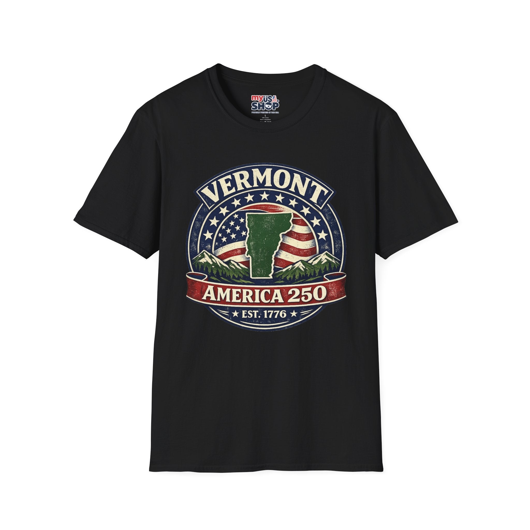 America 250 – Vermont Est. 1776 Map Vintage Tee Design