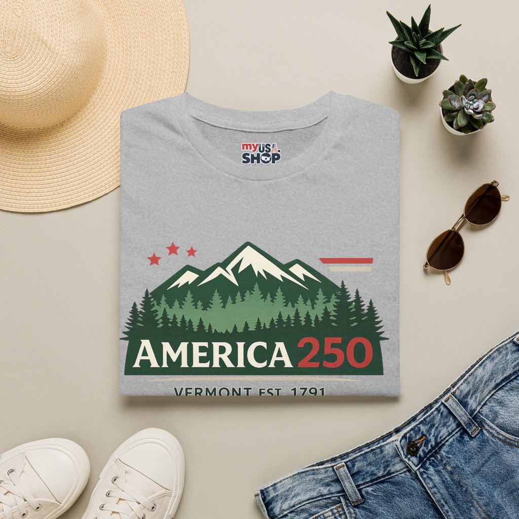 America 250 – Vermont Est. 1791 Mountain Star Vintage Tee Design