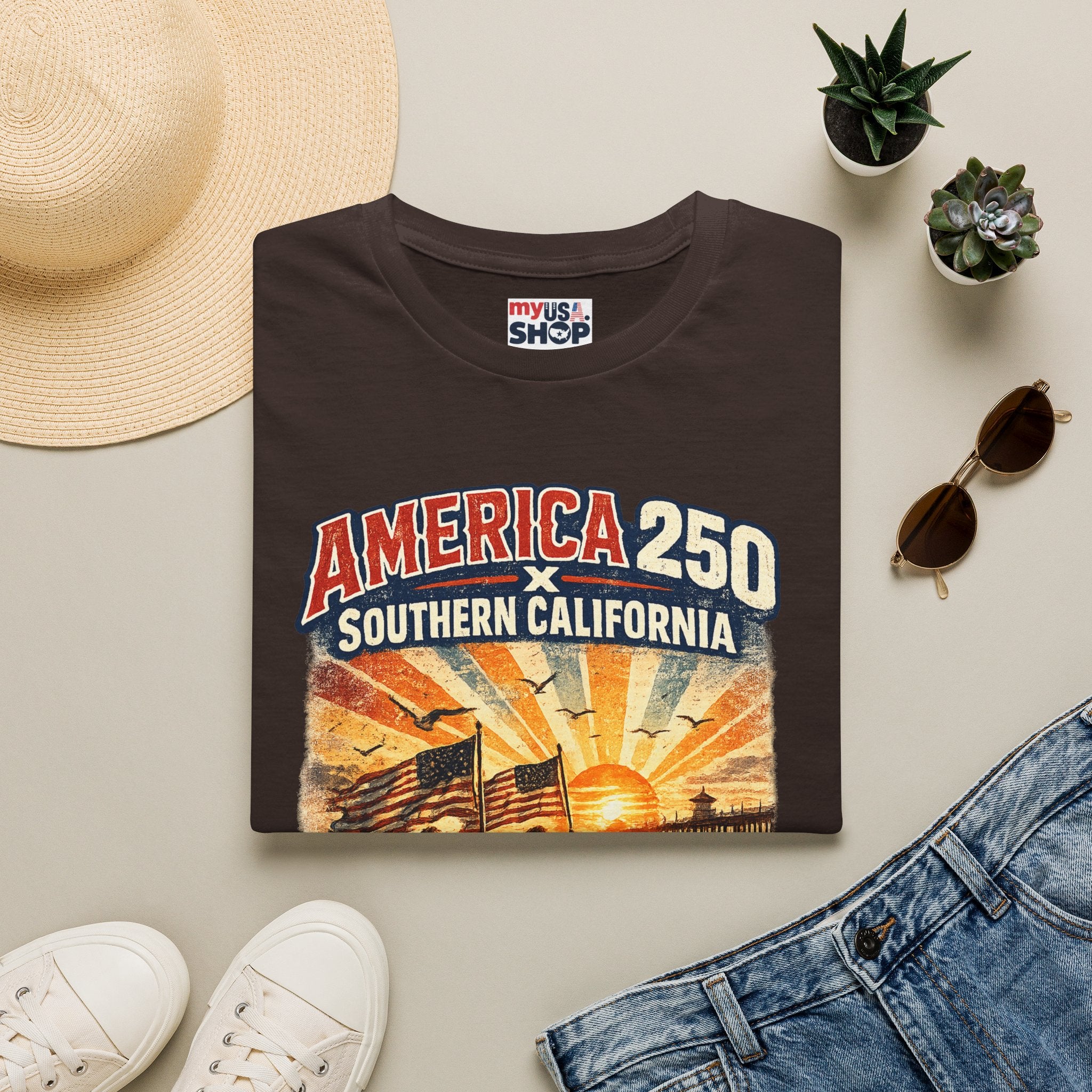 America 250 Southern California Huntington Beach Vintage Tee