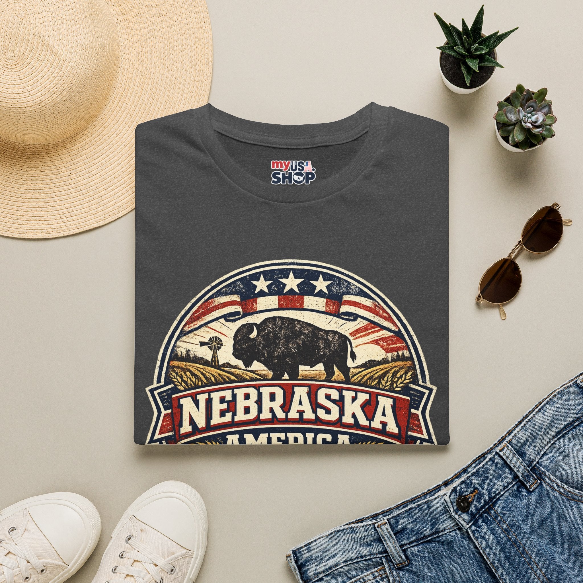 Nebraska Buffalo Retro T-Shirt — America 250 Vintage State Pride Tee